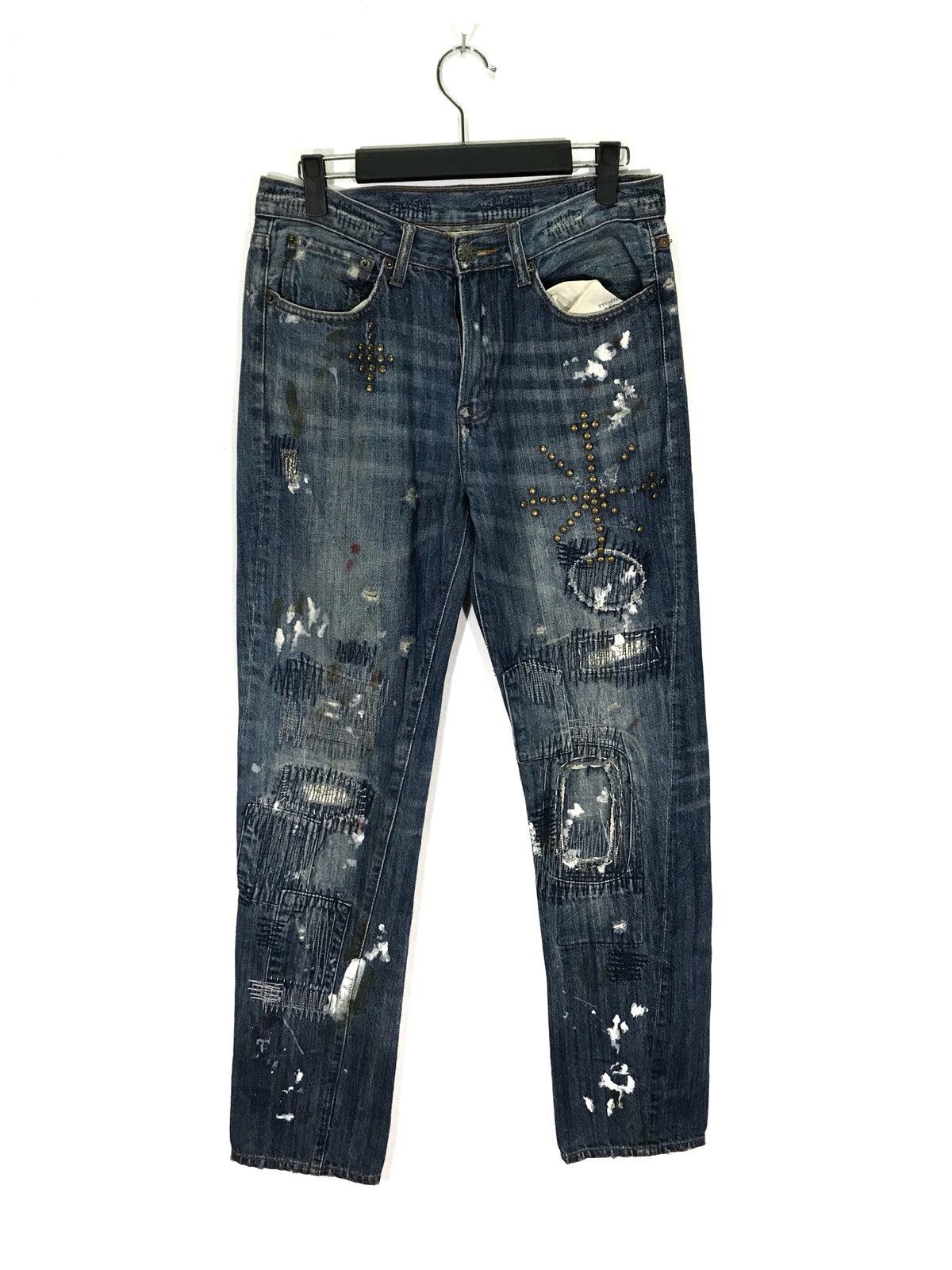 Distressed Denim Japanese Brand Solberry Distressed Zig Zag Denim Jeans