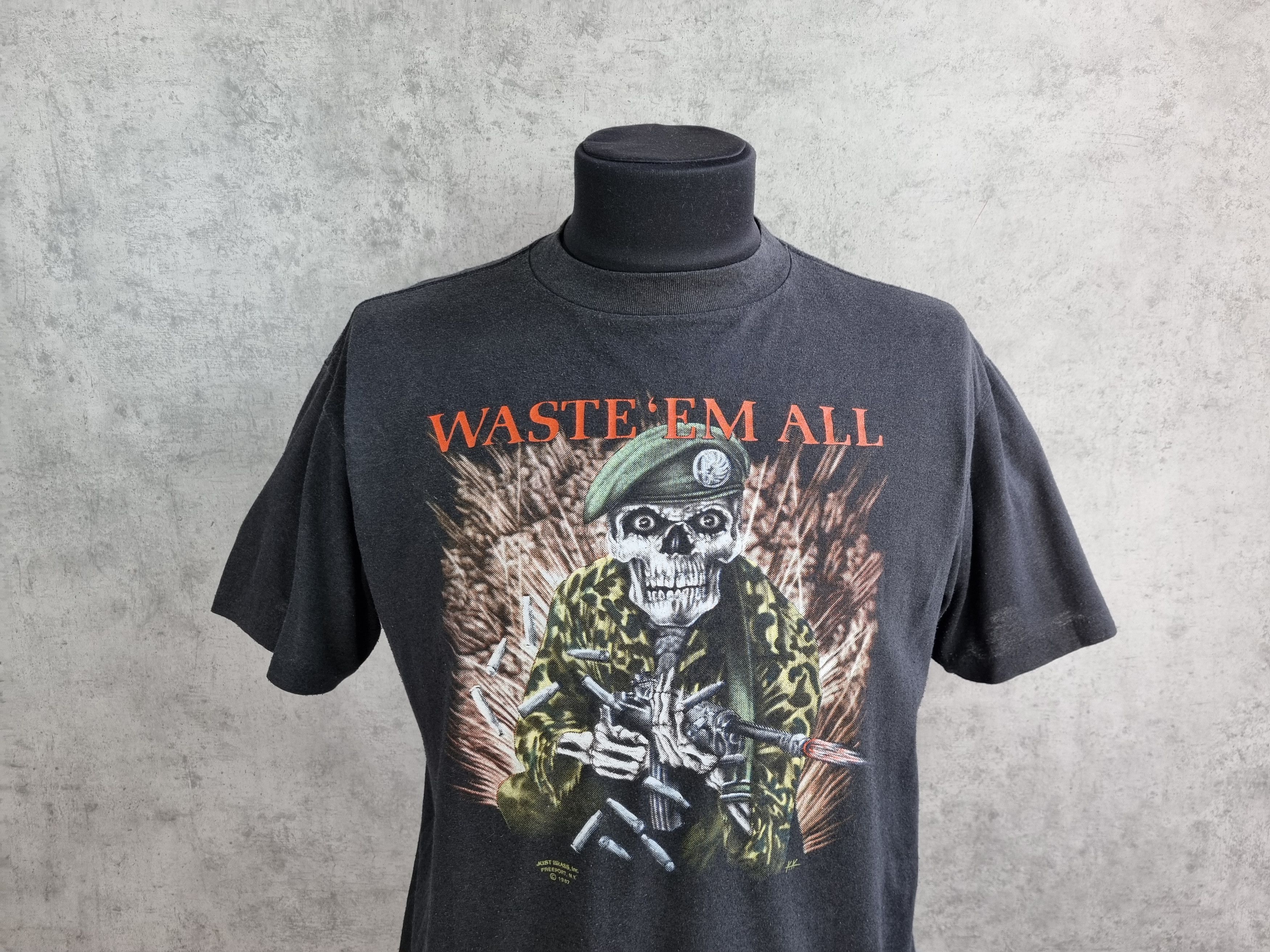 Harley Davidson × Vintage 1987 3D EMBLEM Single Stitch Waste'em All Vintage Tee Shirt Size US L / EU 52-54 / 3 - 6 Thumbnail