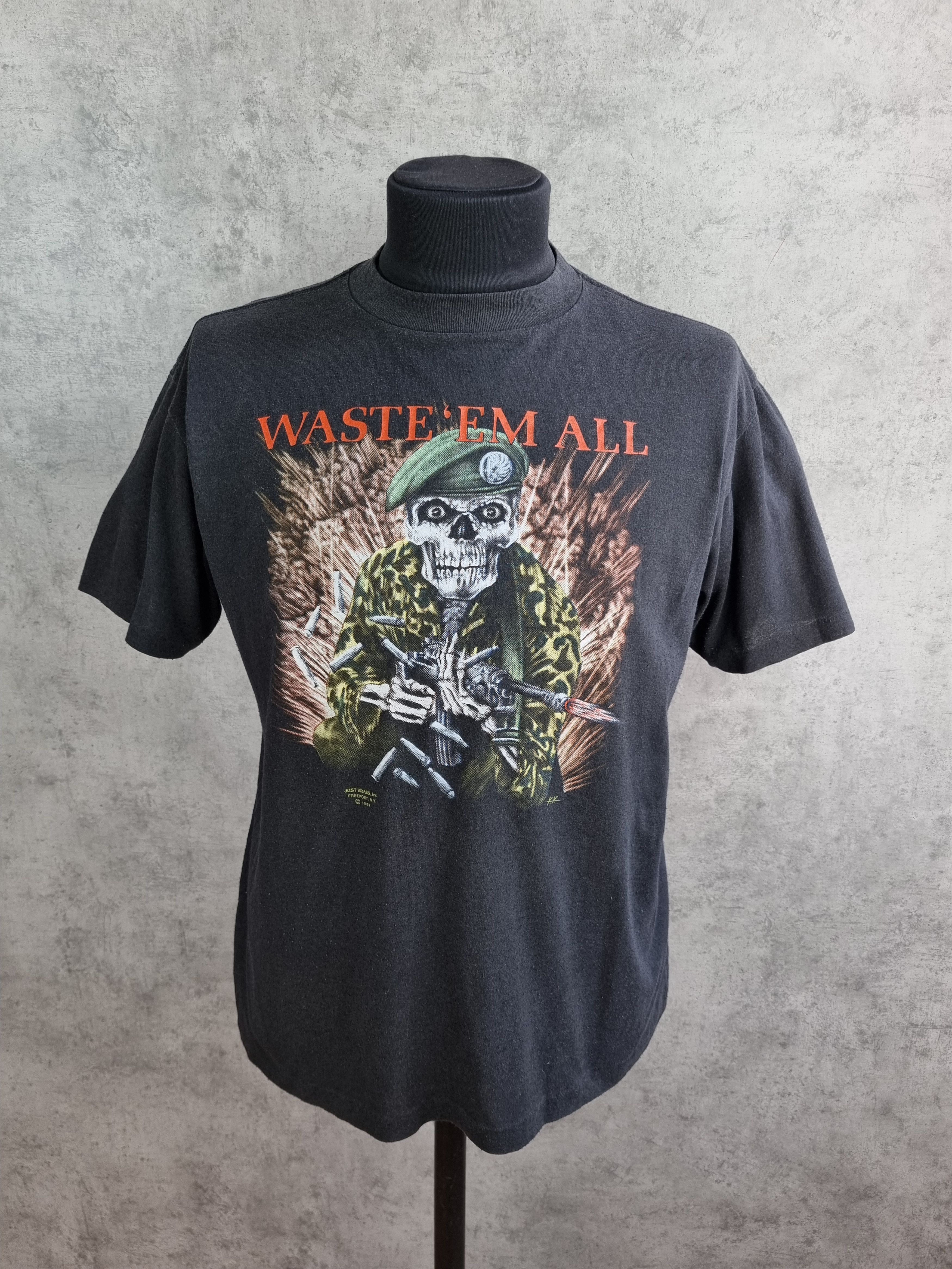 Harley Davidson × Vintage 1987 3D EMBLEM Single Stitch Waste'em All Vintage Tee Shirt Size US L / EU 52-54 / 3 - 7 Thumbnail