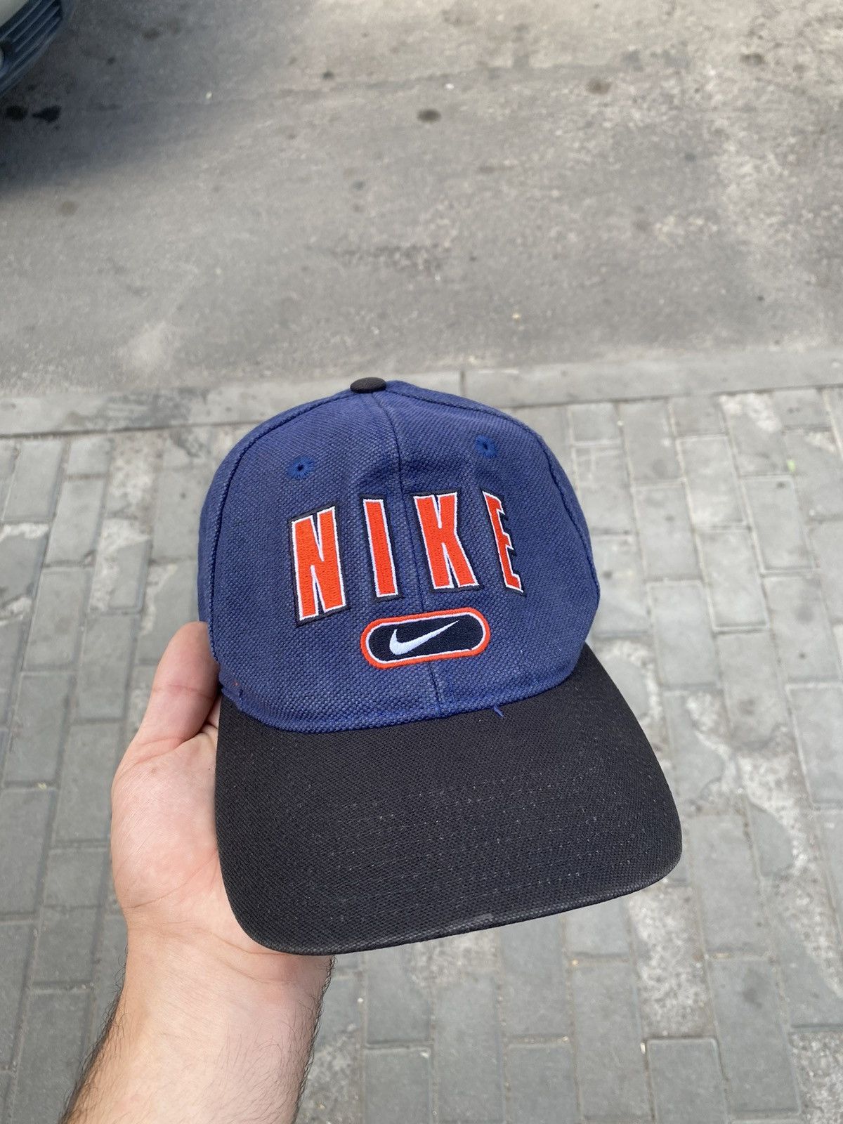 Nike × Vintage Mens Vintage Nike big logo Cap streetwear y2k rare drill 90s Size ONE SIZE - 1 Thumbnail