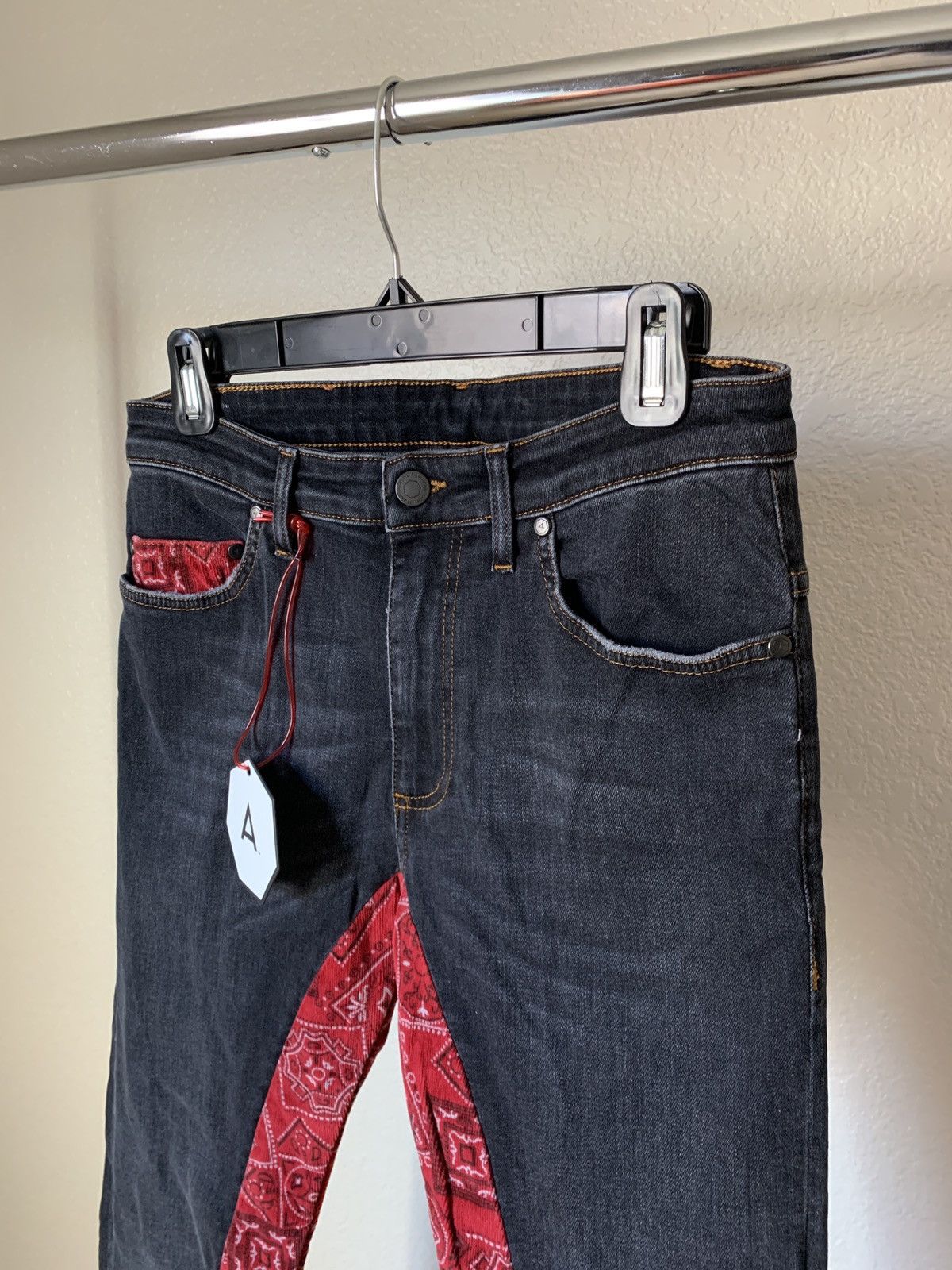 Alchemist $500 Red Bandana Paisley Skinny Denim Jeans Size US 29 - 2 Thumbnail