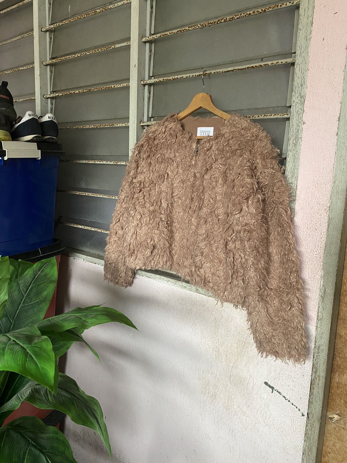 image of Steals Lowrys Farm Faux Fur Cropped Cardigan in Dust Pink, Women's (Size Medium)