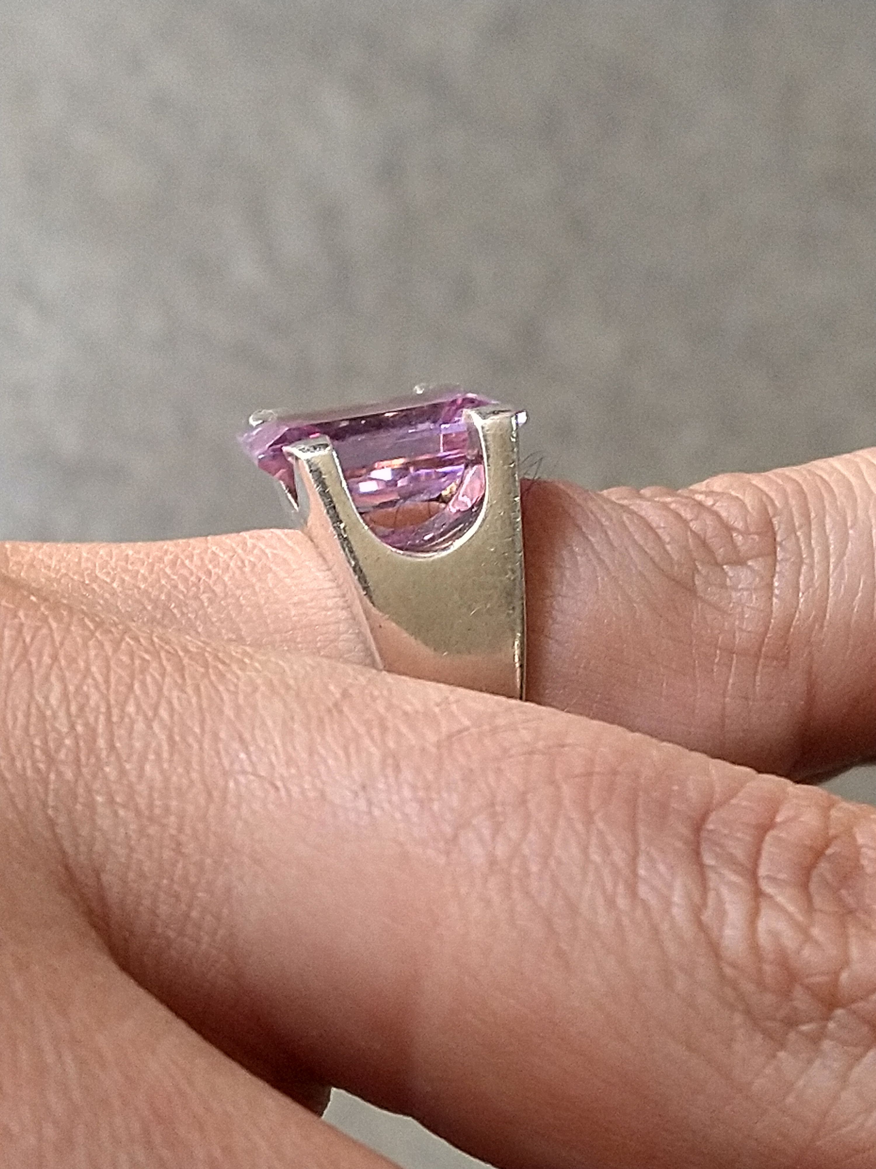 Jewelry Sterling Silver Ring 7.75 Purple CZ Emerald Cut Rectangle Size ONE SIZE - 14 Thumbnail