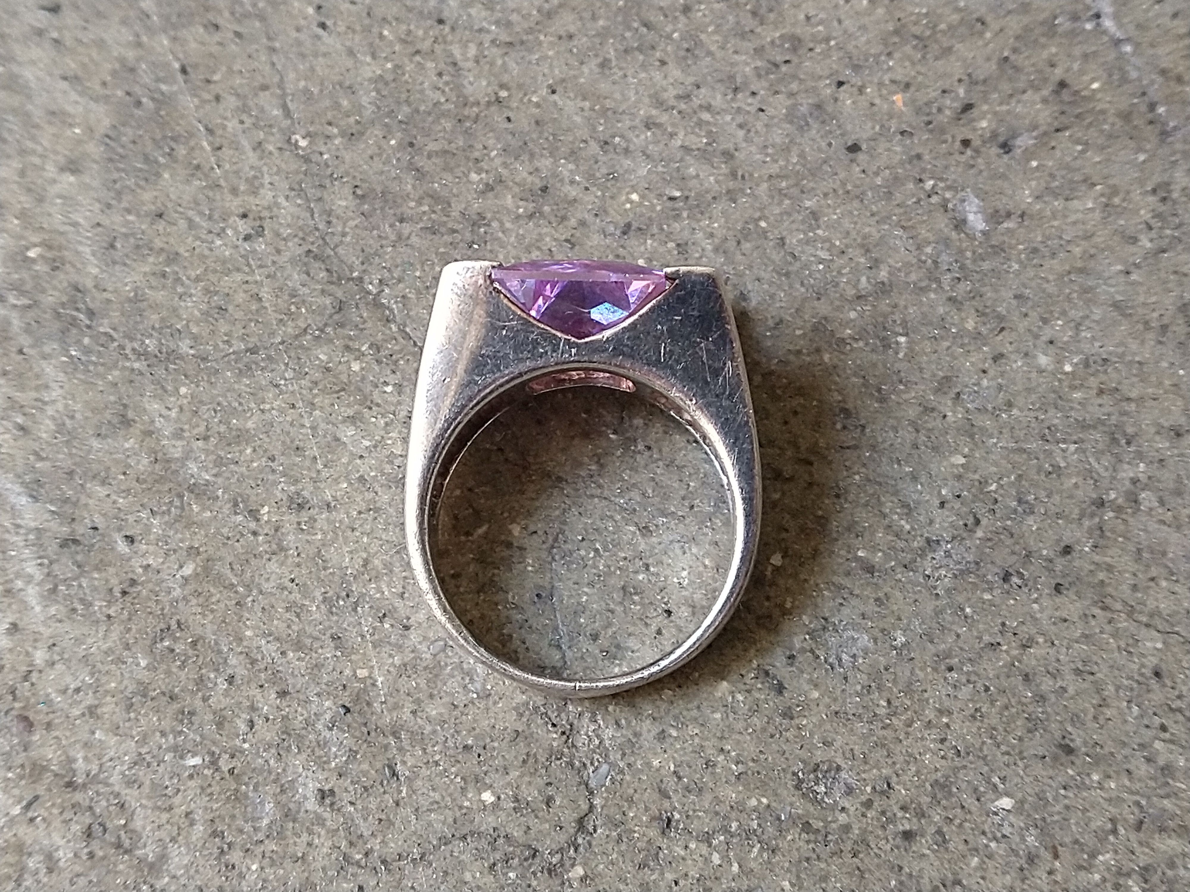 Jewelry Sterling Silver Ring 7.75 Purple CZ Emerald Cut Rectangle Size ONE SIZE - 6 Thumbnail