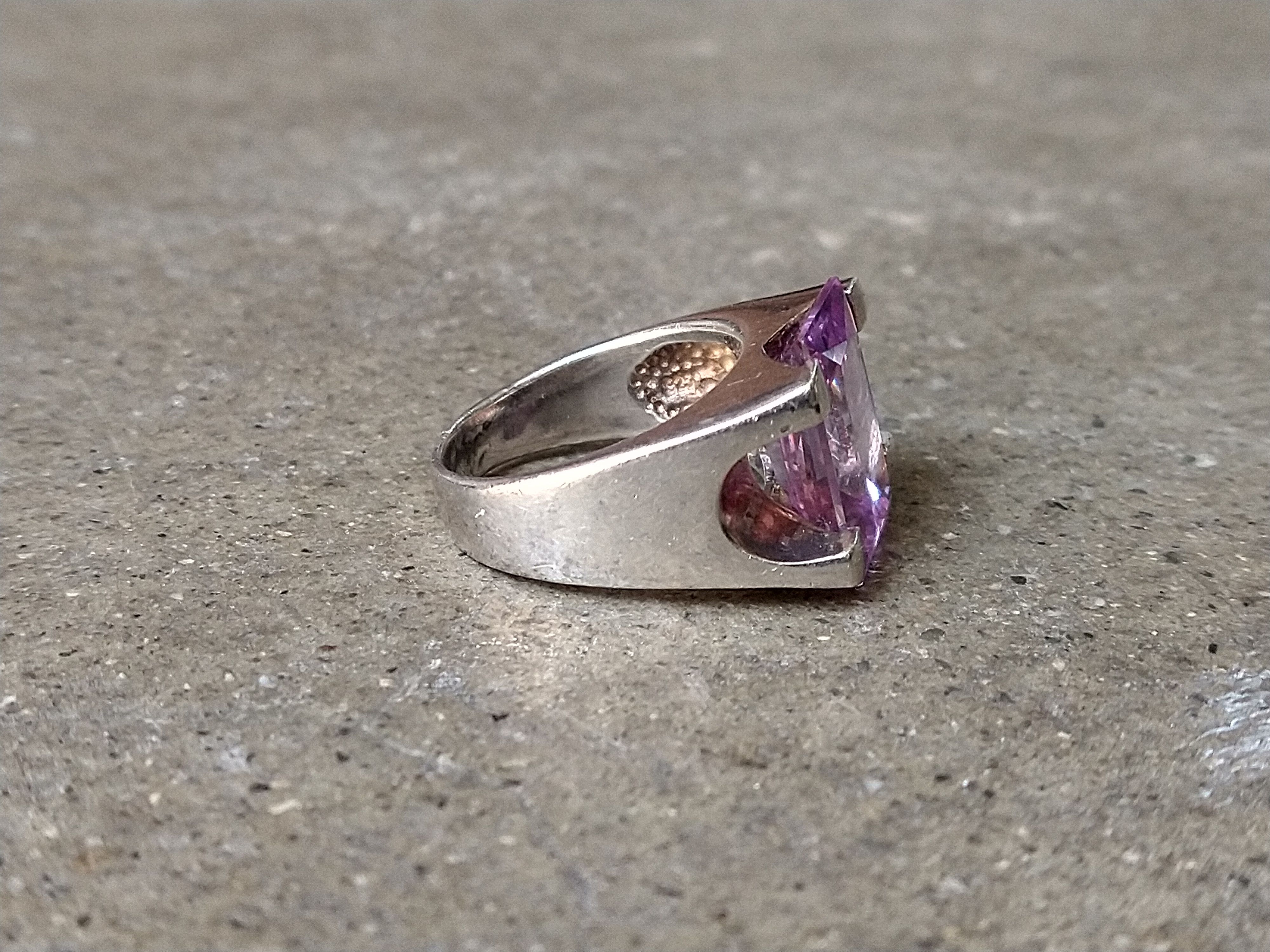 Jewelry Sterling Silver Ring 7.75 Purple CZ Emerald Cut Rectangle Size ONE SIZE - 5 Thumbnail