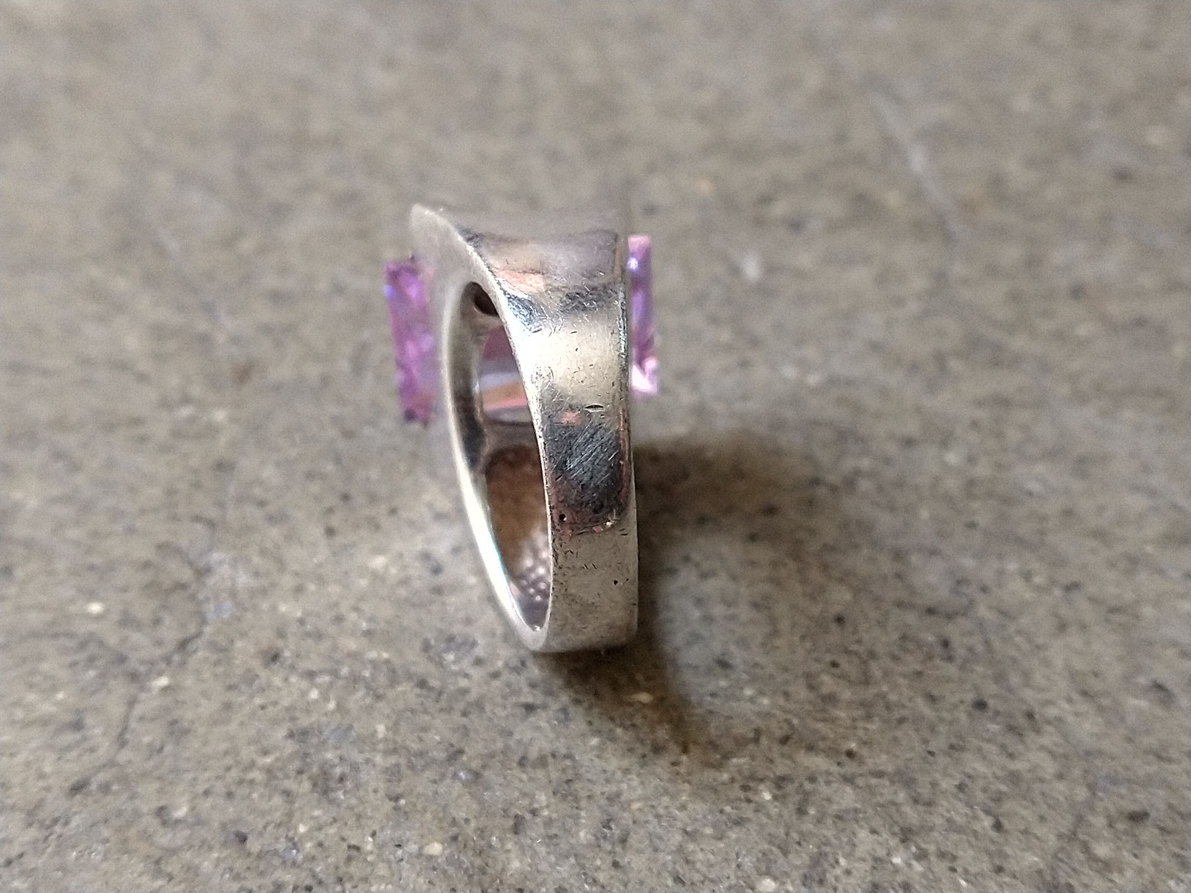 Jewelry Sterling Silver Ring 7.75 Purple CZ Emerald Cut Rectangle Size ONE SIZE - 9 Thumbnail