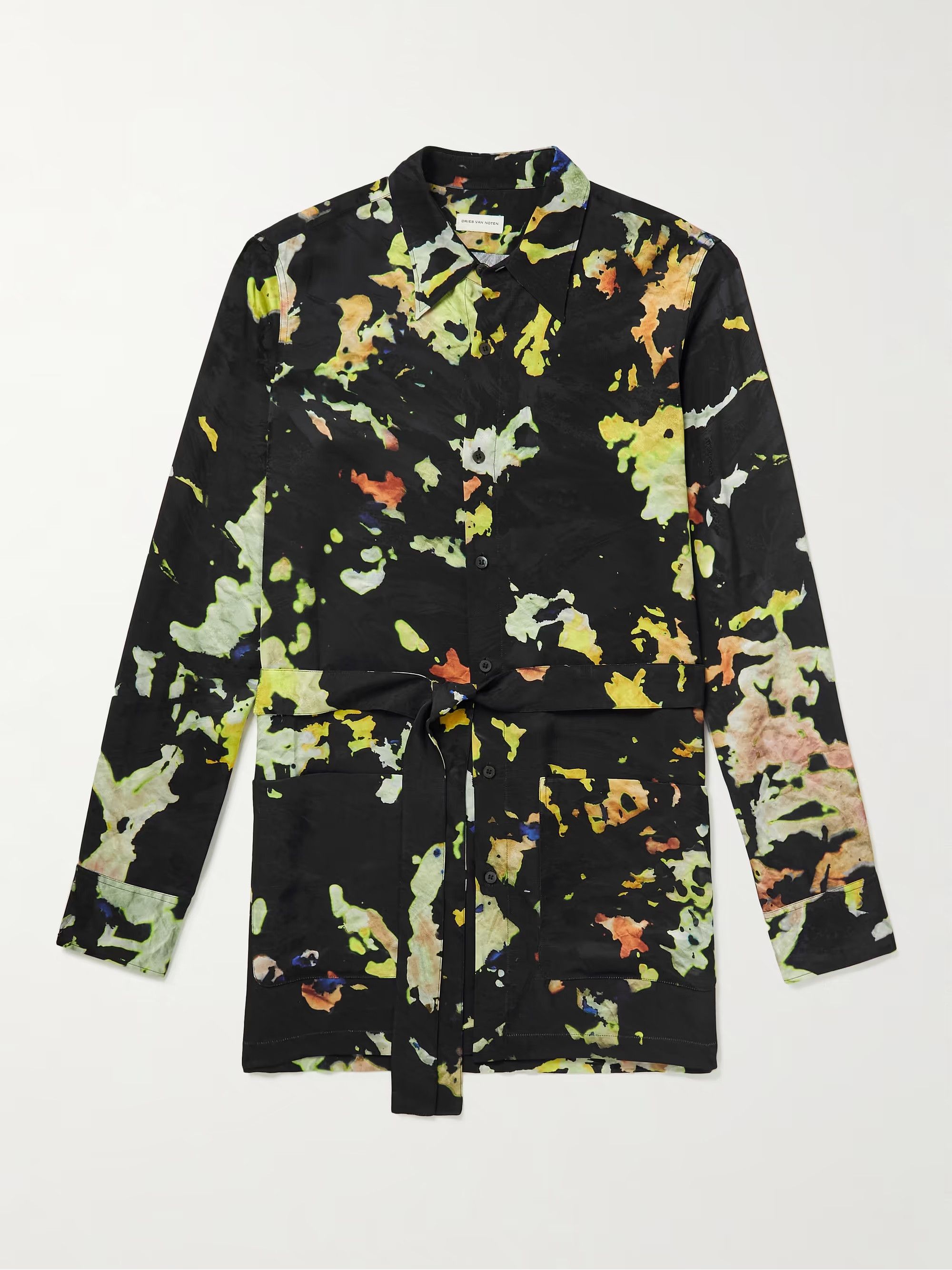 image of Dries Van Noten Viscose Floral Belted Pyjama Shirt, Men's (Size Medium)