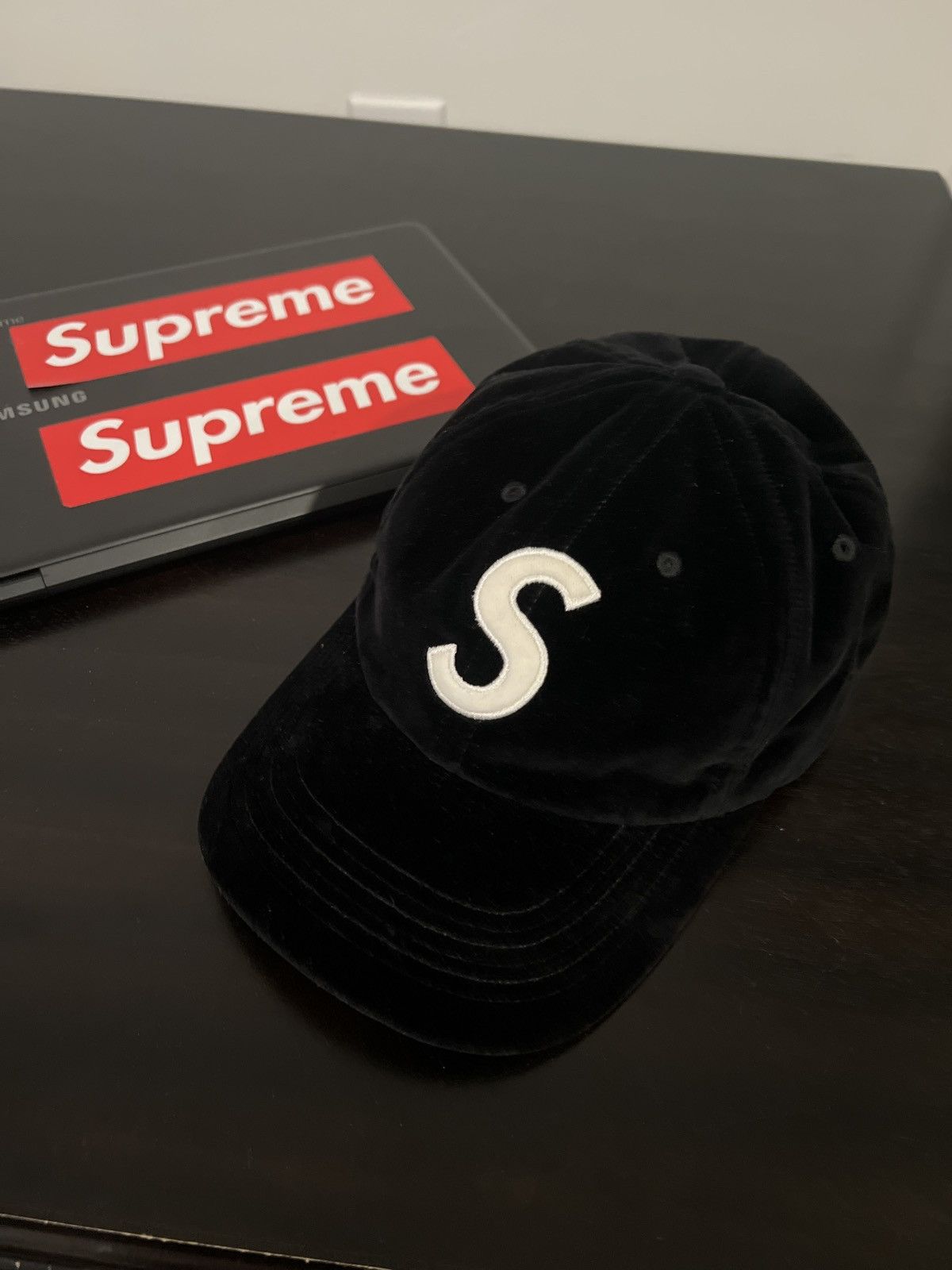 Supreme velvet S logo 6 panel hat , Very lightly