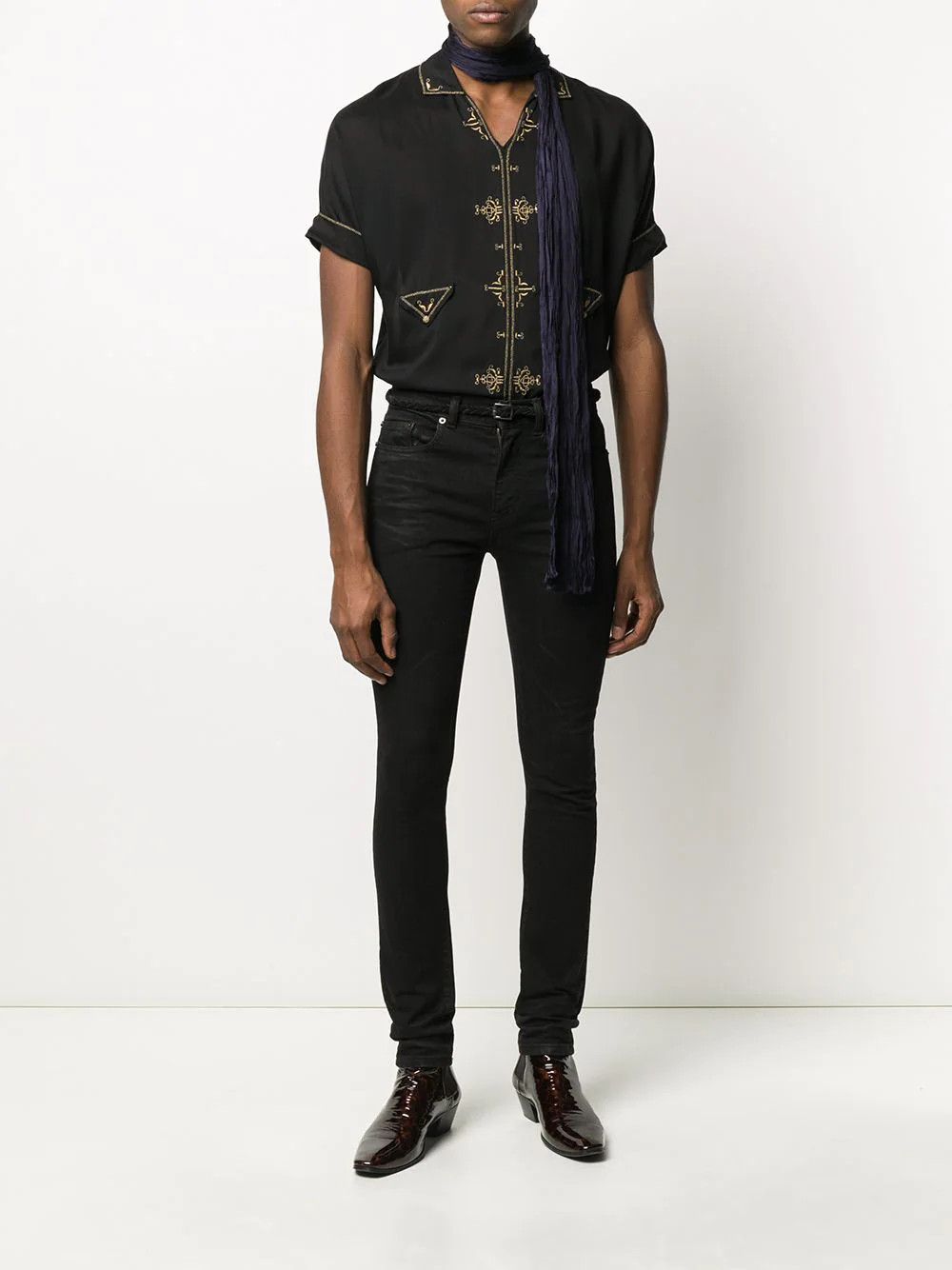 Saint Laurent Paris Saint Laurent Lamé Embroidered Tunic - Black Satin Voile Size US XL / EU 56 / 4 - 5 Thumbnail