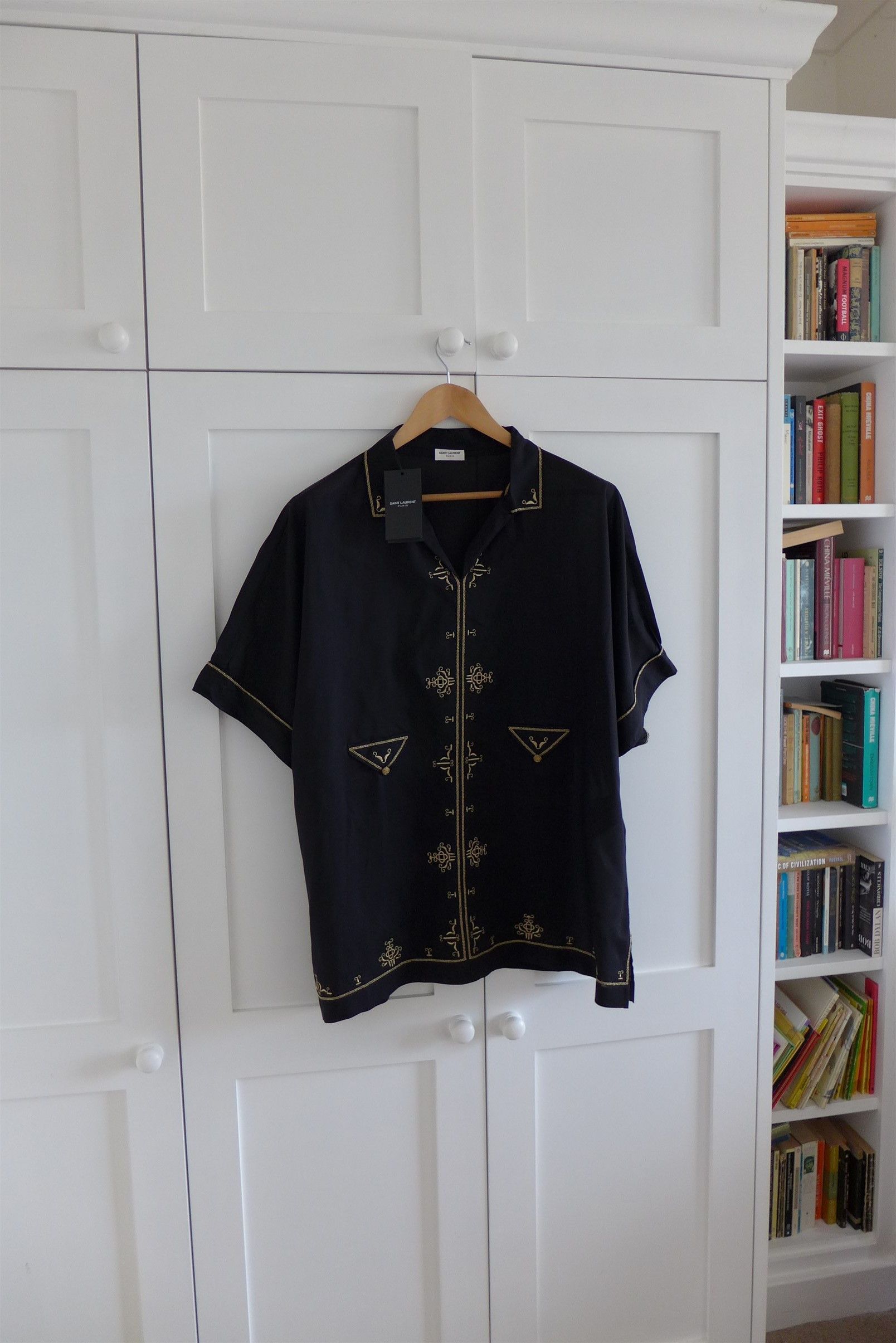 Saint Laurent Paris Saint Laurent Lamé Embroidered Tunic - Black Satin Voile Size US XL / EU 56 / 4 - 9 Thumbnail