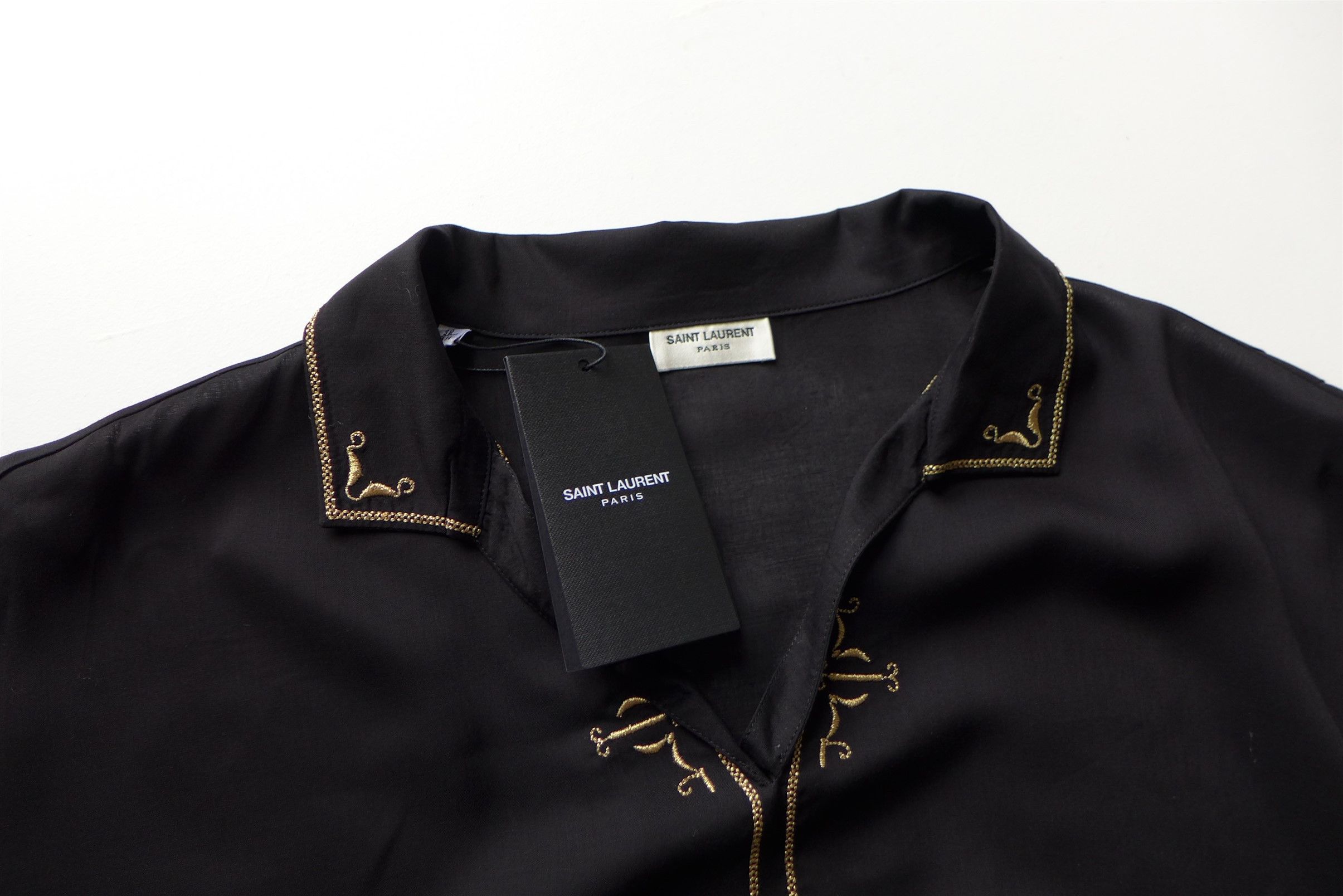 Saint Laurent Paris Saint Laurent Lamé Embroidered Tunic - Black Satin Voile Size US XL / EU 56 / 4 - 11 Thumbnail