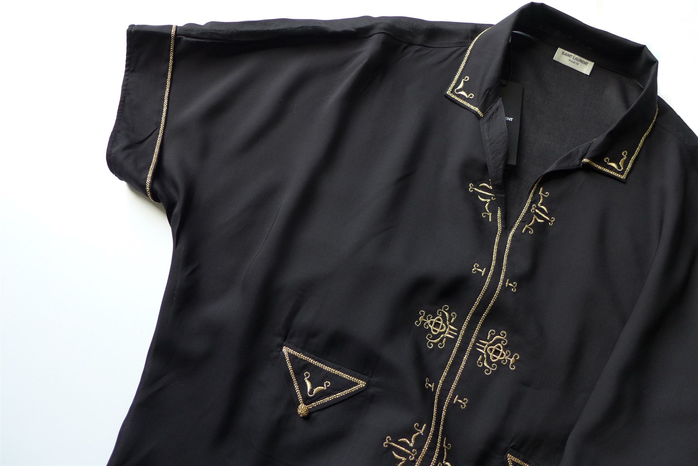 Saint Laurent Paris Saint Laurent Lamé Embroidered Tunic - Black Satin Voile Size US XL / EU 56 / 4 - 12 Thumbnail