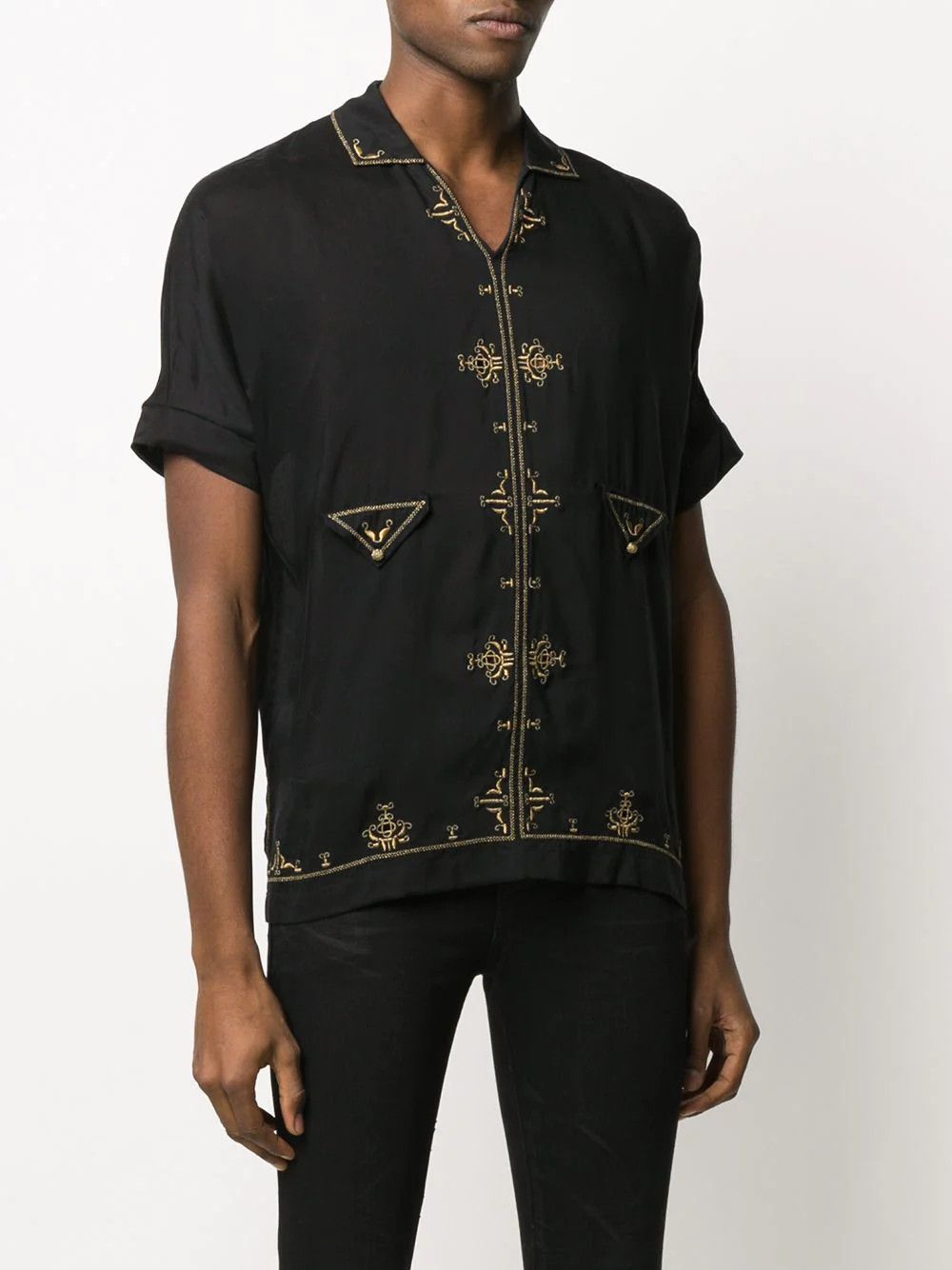 Saint Laurent Paris Saint Laurent Lamé Embroidered Tunic - Black Satin Voile Size US XL / EU 56 / 4 - 3 Thumbnail