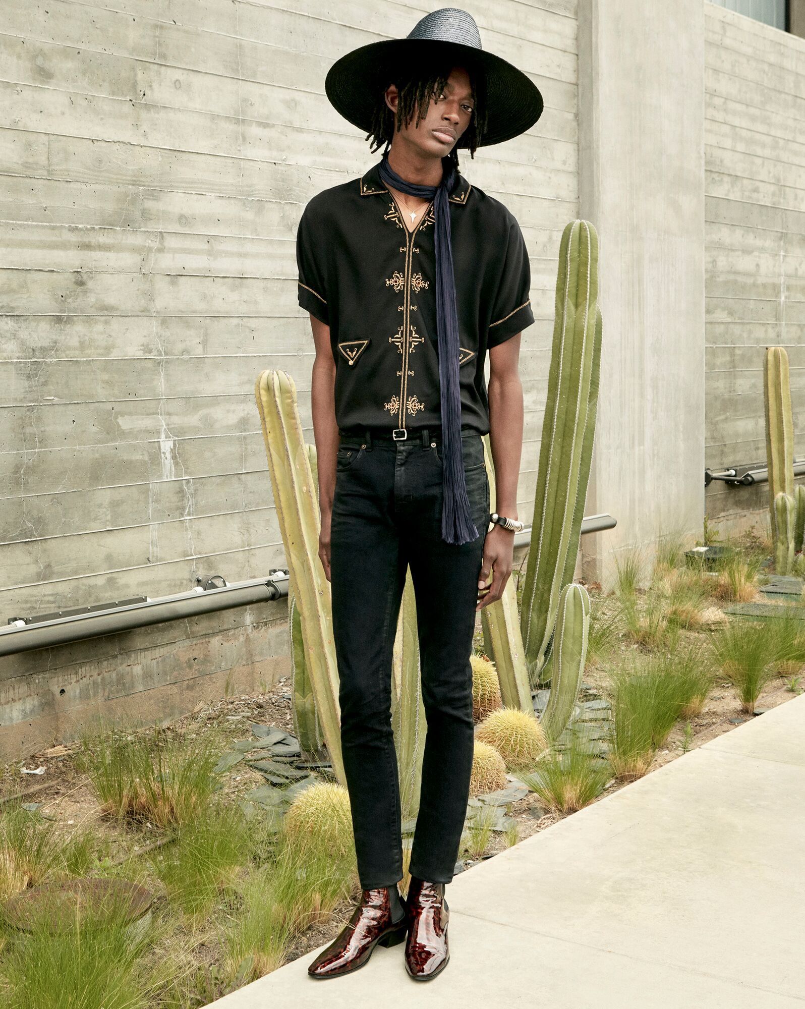 Saint Laurent Paris Saint Laurent Lamé Embroidered Tunic - Black Satin Voile Size US XL / EU 56 / 4 - 1 Thumbnail