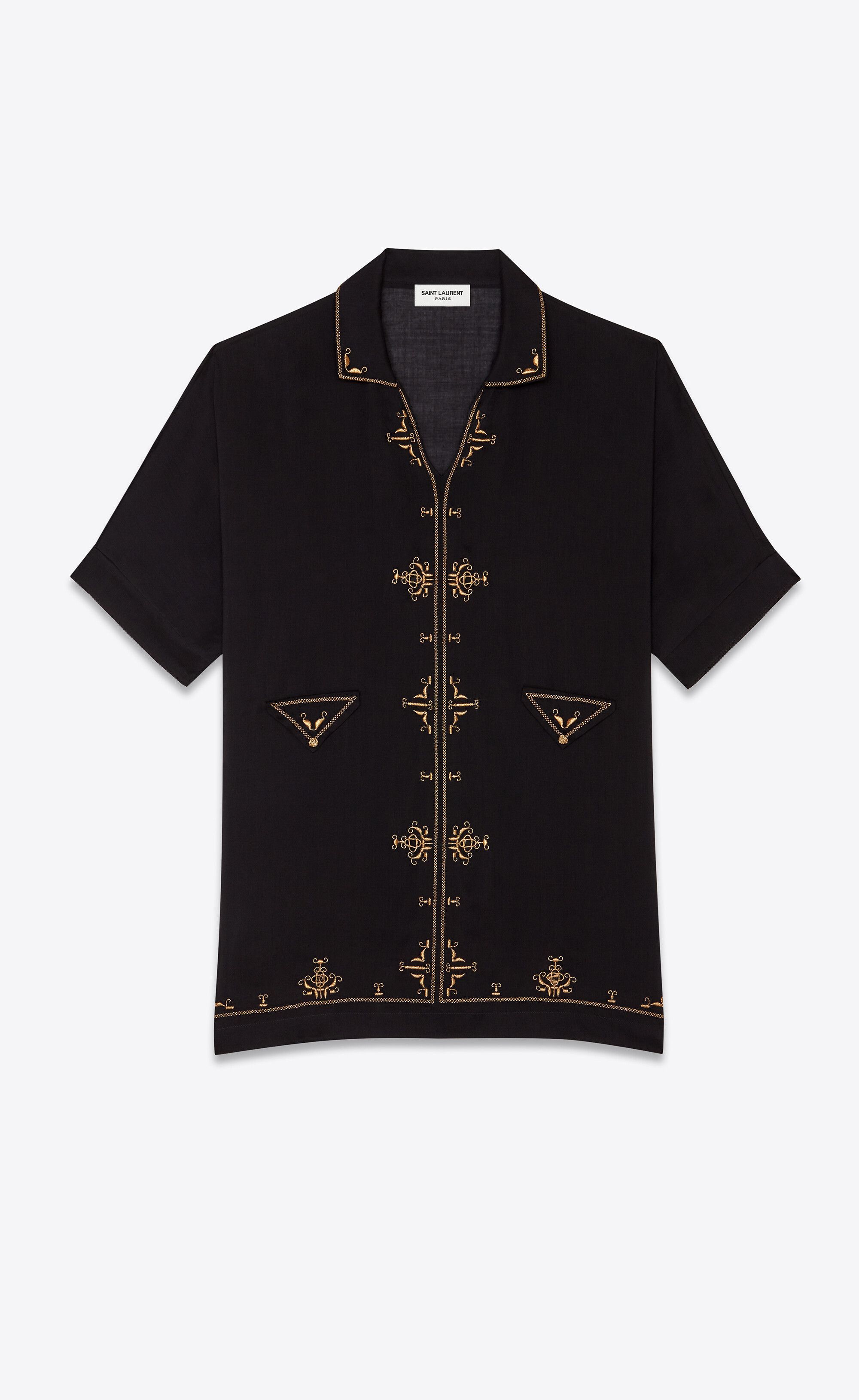 Saint Laurent Paris Saint Laurent Lamé Embroidered Tunic - Black Satin Voile Size US XL / EU 56 / 4 - 7 Thumbnail