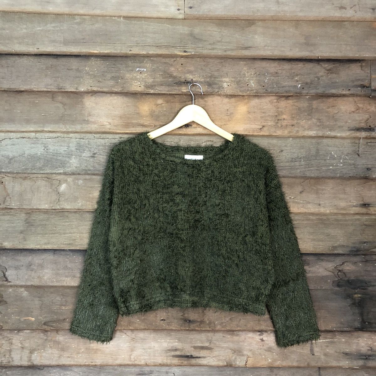 Homespun Knitwear DL Fun Green Mohair Shag Shaggy Knitwear #B642 Size S / US 4 / IT 40 - 1 Thumbnail