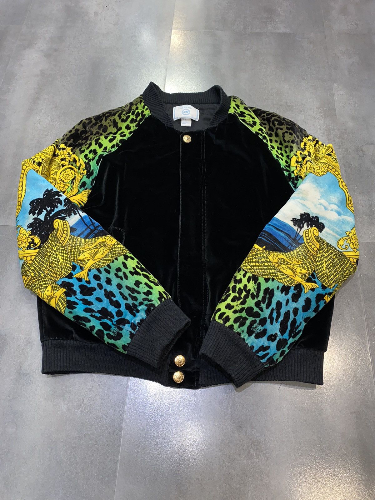 Versace AW11 Versace X H&M Abstract Printed Velvet Bomber Jacket Size US XL / EU 56 / 4 - 10 Thumbnail