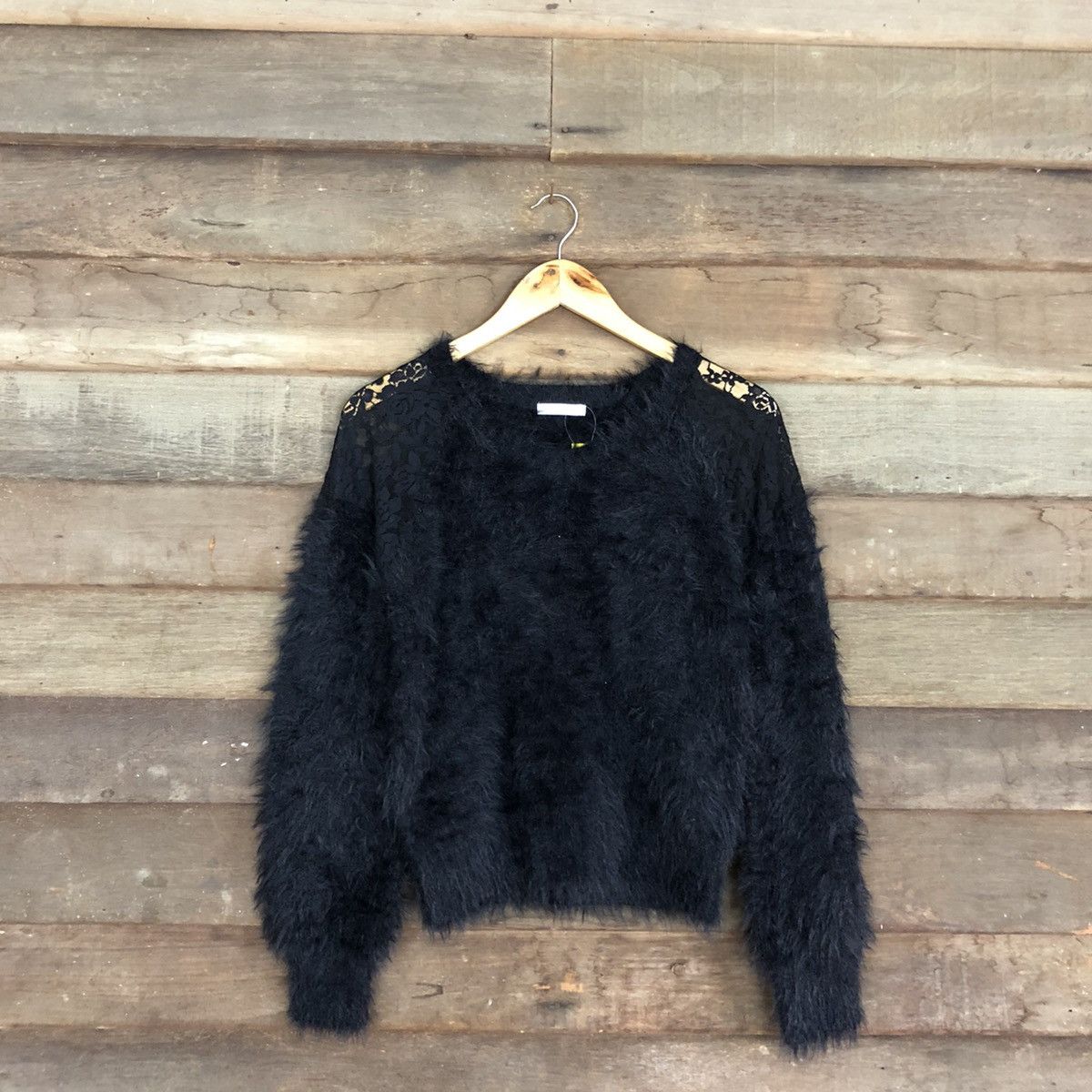 Homespun Knitwear DL Olive Des Olive Black Mohair fur shaggy Knitwear #B624 Size S / US 4 / IT 40 - 1 Thumbnail