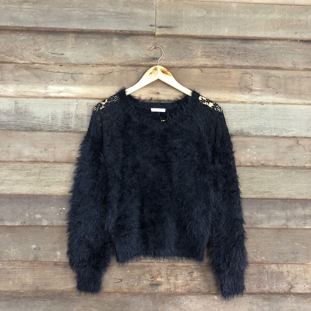 Homespun Knitwear DL Olive Des Olive Black Mohair fur shaggy Knitwear #B624 Size S / US 4 / IT 40 - 3 Thumbnail