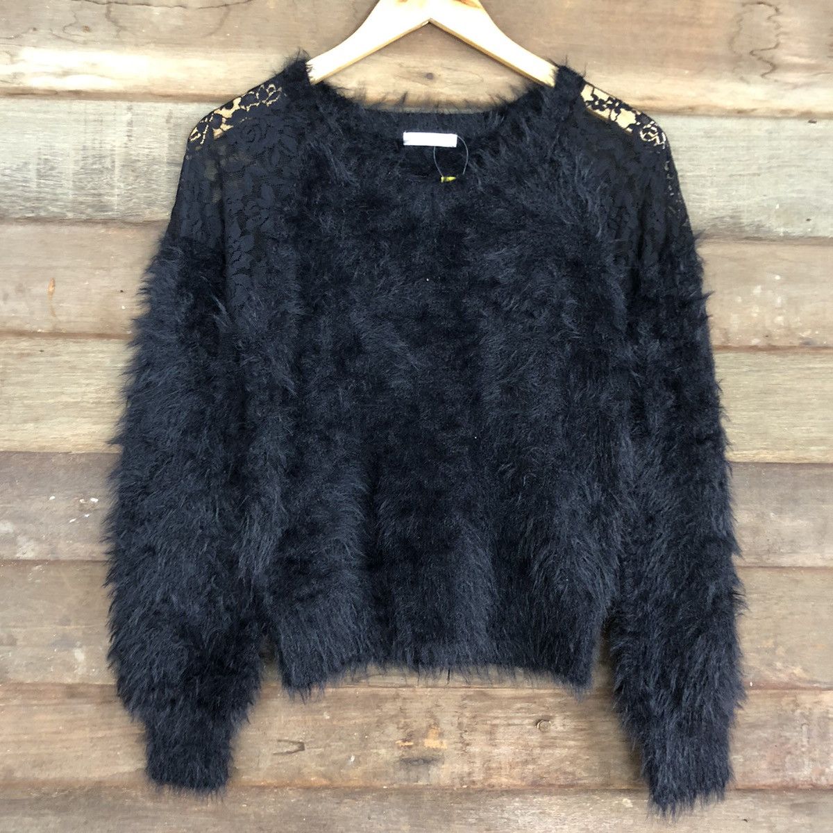 Homespun Knitwear DL Olive Des Olive Black Mohair fur shaggy Knitwear #B624 Size S / US 4 / IT 40 - 8 Thumbnail