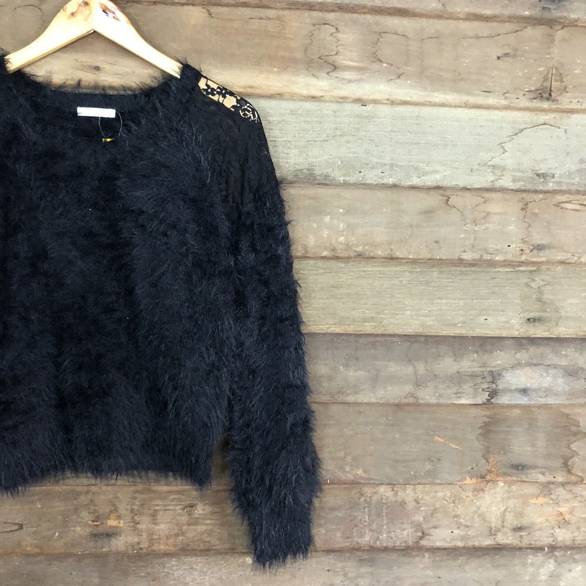 Homespun Knitwear DL Olive Des Olive Black Mohair fur shaggy Knitwear #B624 Size S / US 4 / IT 40 - 5 Thumbnail
