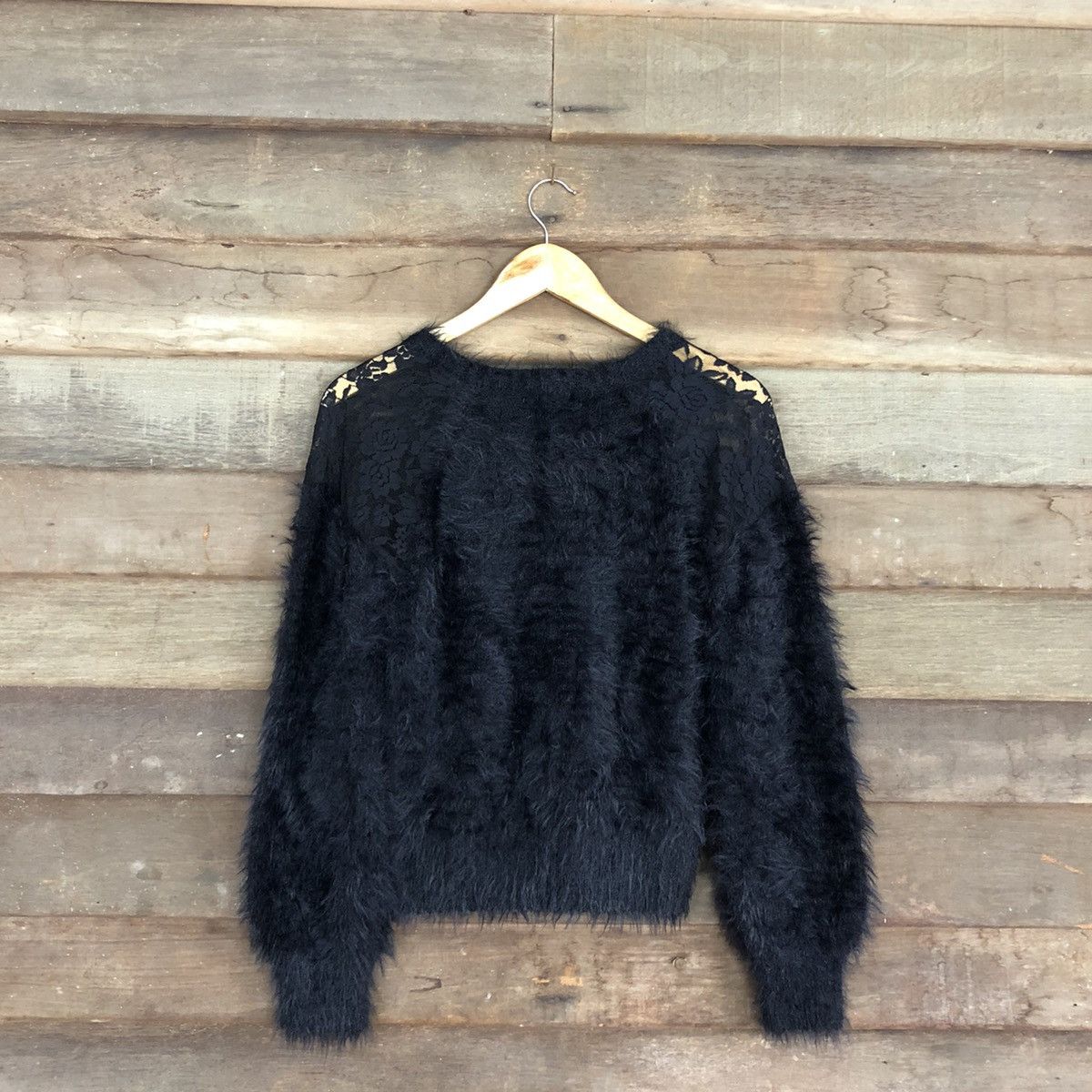 Homespun Knitwear DL Olive Des Olive Black Mohair fur shaggy Knitwear #B624 Size S / US 4 / IT 40 - 12 Thumbnail