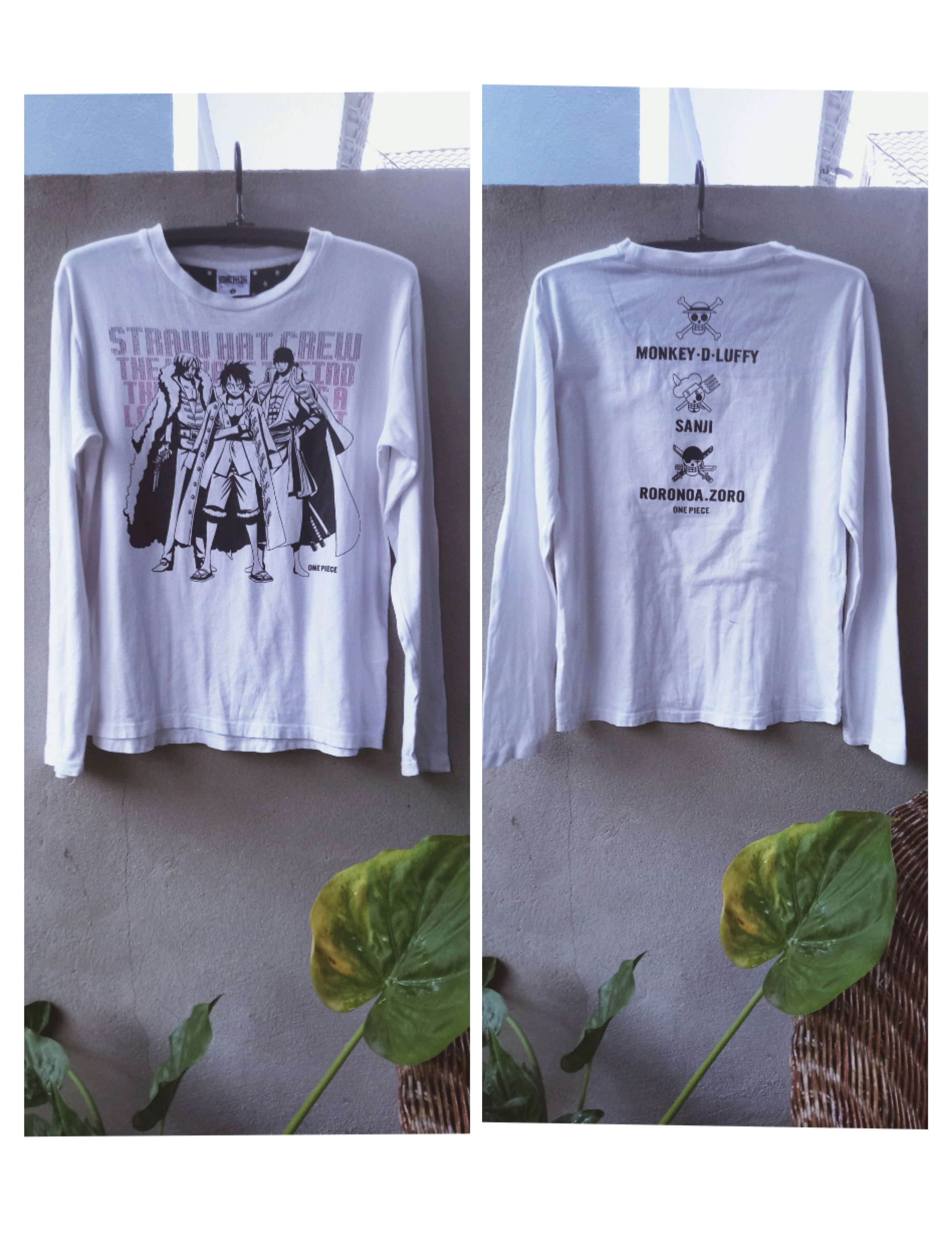 image of Anima x One Piece Straw Hat Crew Long Sleeve T-Shirt in White, Men's (Size Small)