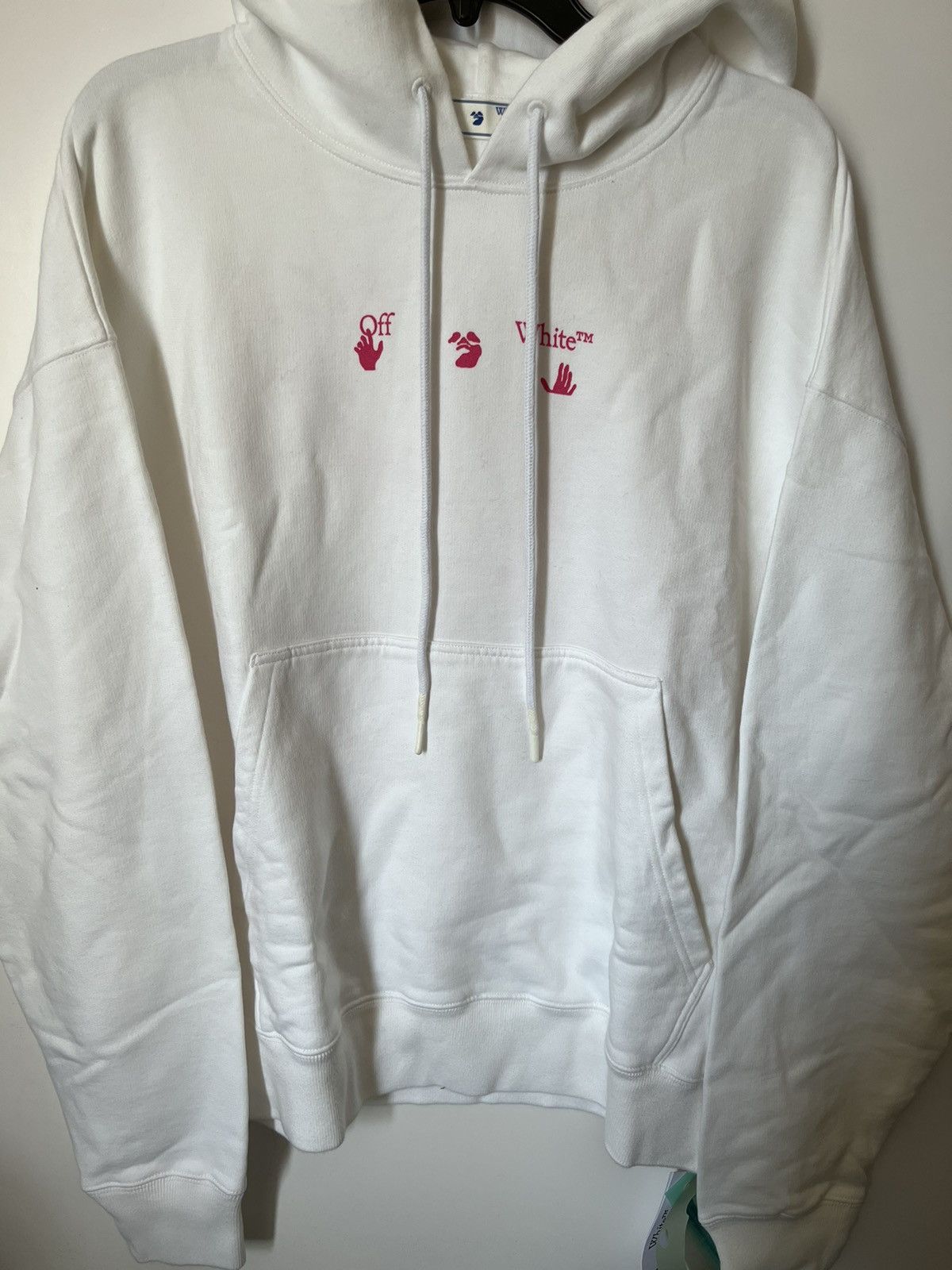 Off White Embroidered Paint Splatter Arrow Hoodie