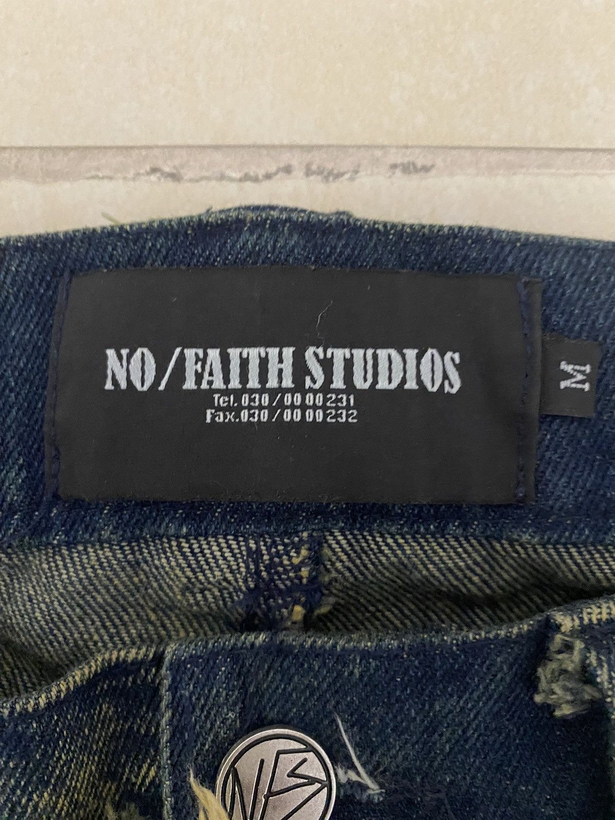 No Faith Studios FLARED DENIM 002 GREEN/BLUE size M no faith 