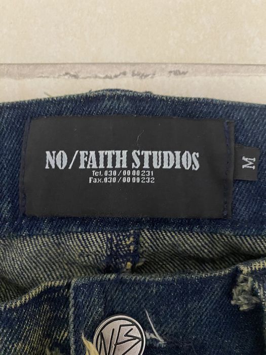 No Faith Studios FLARED DENIM 002 GREEN/BLUE size M no faith