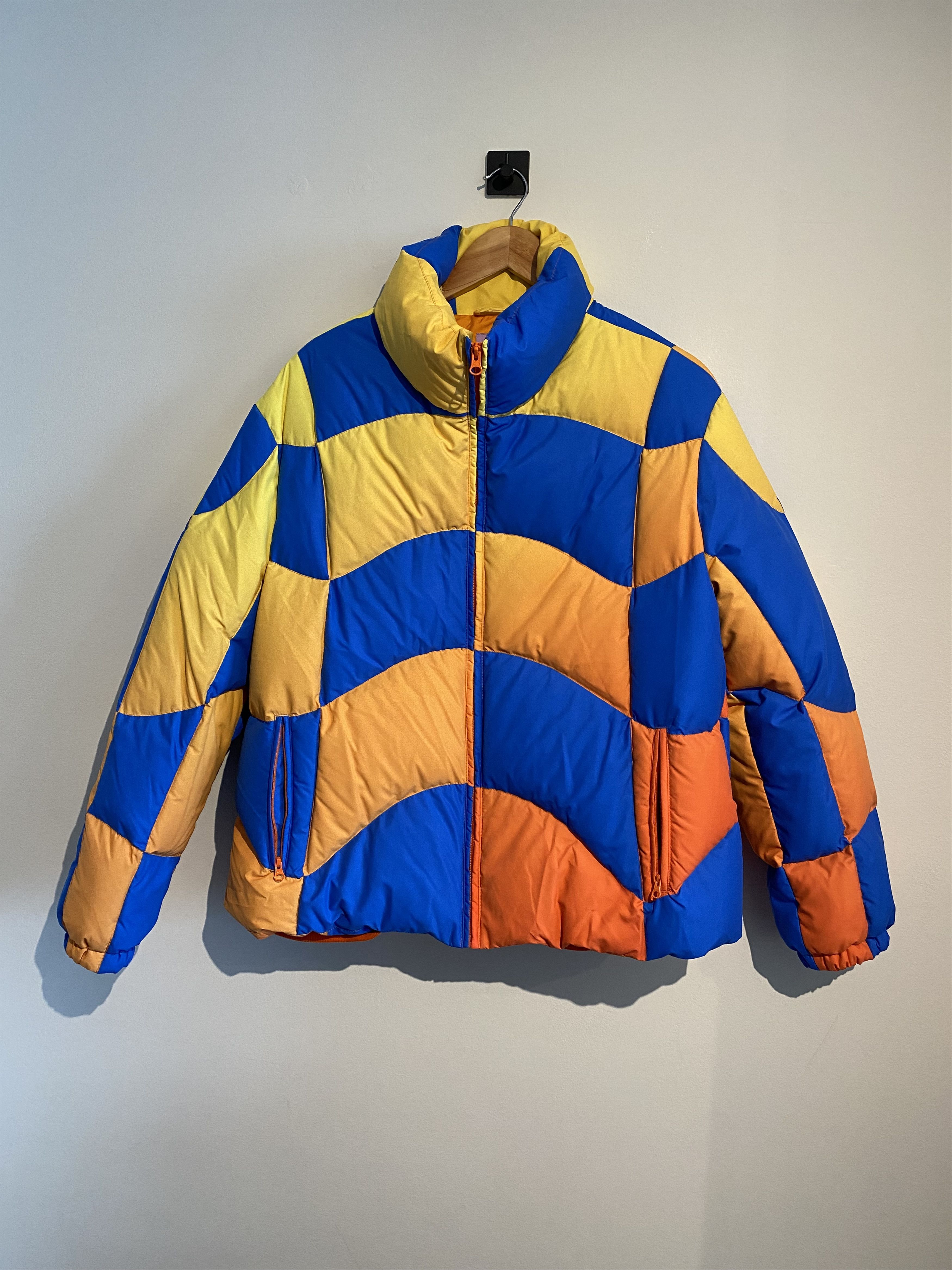 image of Erl Checkered Puffer Jacket in Orange, Men's (Size Medium)