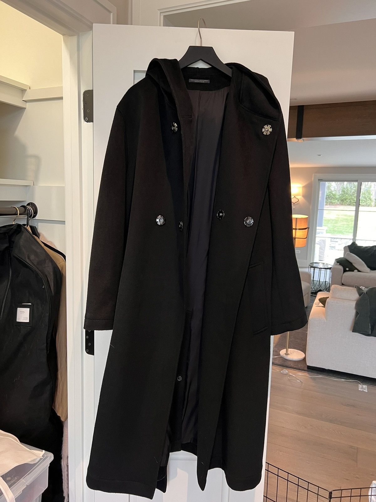 image of Yohji Yamamoto Stunning Yohji Black Cashmere Hooded Robe, Men's (Size Large)