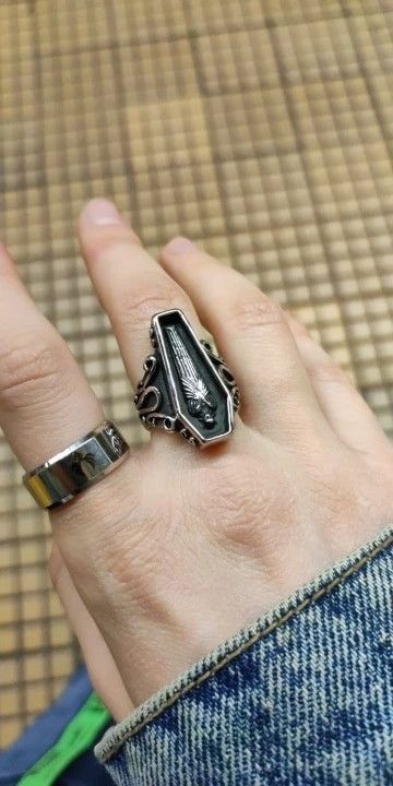 Jewelry Gothic Punk Unique Vampire Coffin Ghost Stainless Steel Ring Size ONE SIZE - 5 Thumbnail