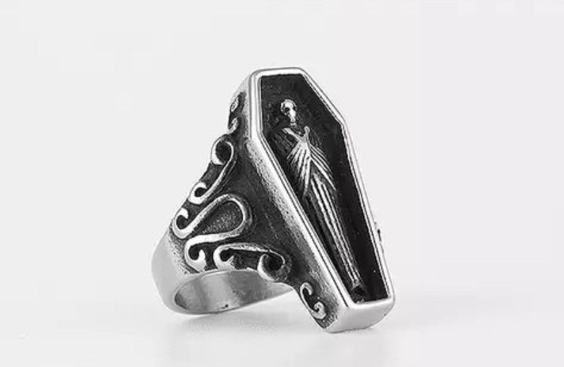 Jewelry Gothic Punk Unique Vampire Coffin Ghost Stainless Steel Ring Size ONE SIZE - 3 Thumbnail