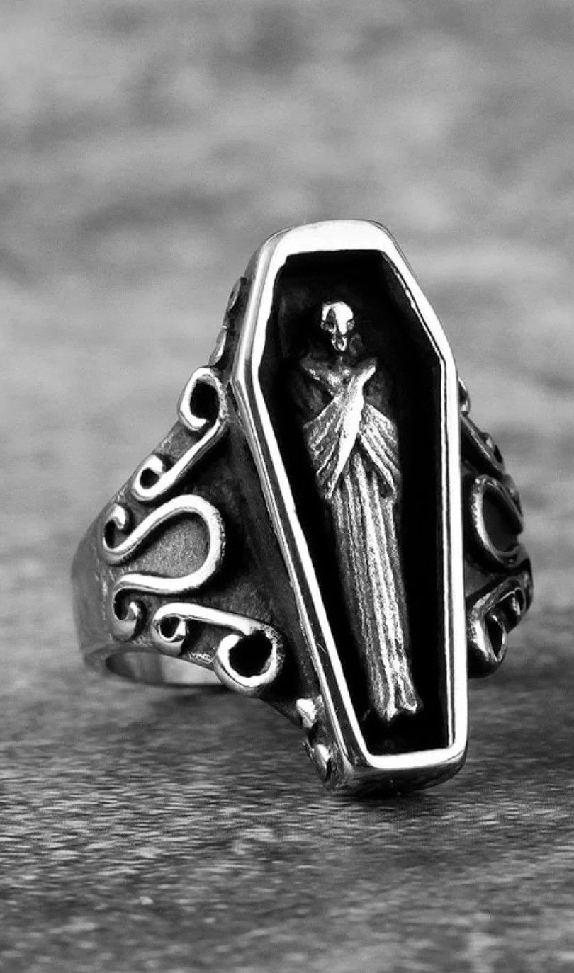 Jewelry Gothic Punk Unique Vampire Coffin Ghost Stainless Steel Ring Size ONE SIZE - 1 Thumbnail