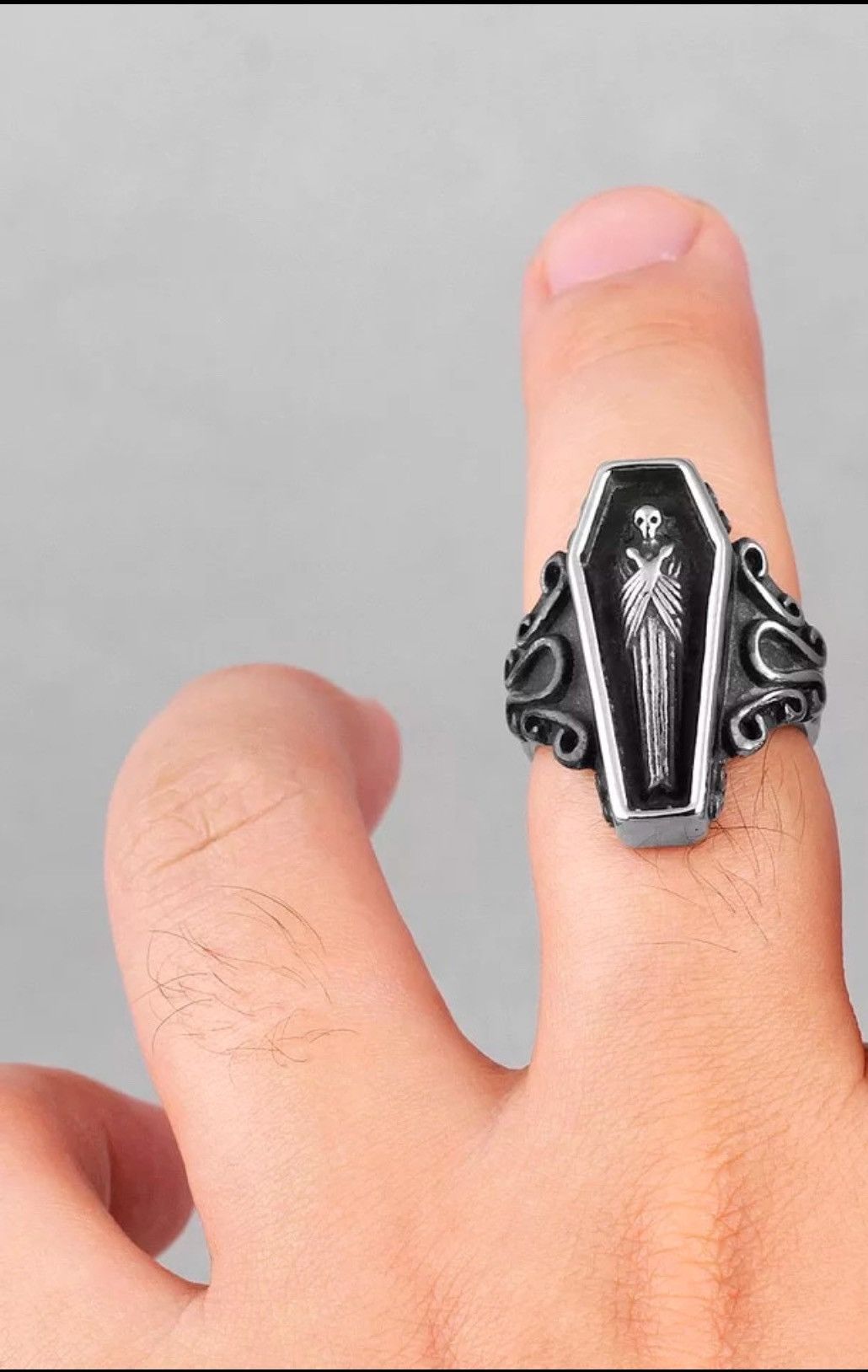 Jewelry Gothic Punk Unique Vampire Coffin Ghost Stainless Steel Ring Size ONE SIZE - 2 Thumbnail