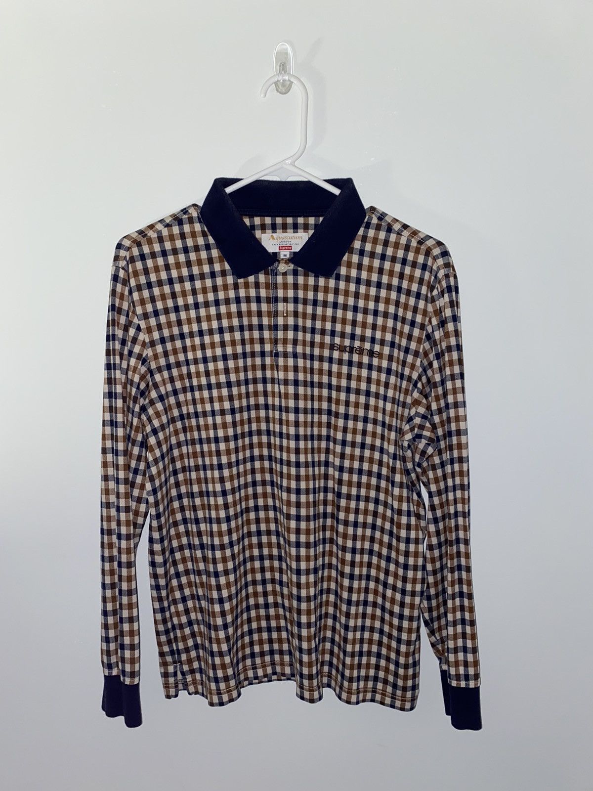 image of Aquascutum Longsleeve Polo in Tan Mix, Men's (Size Medium)