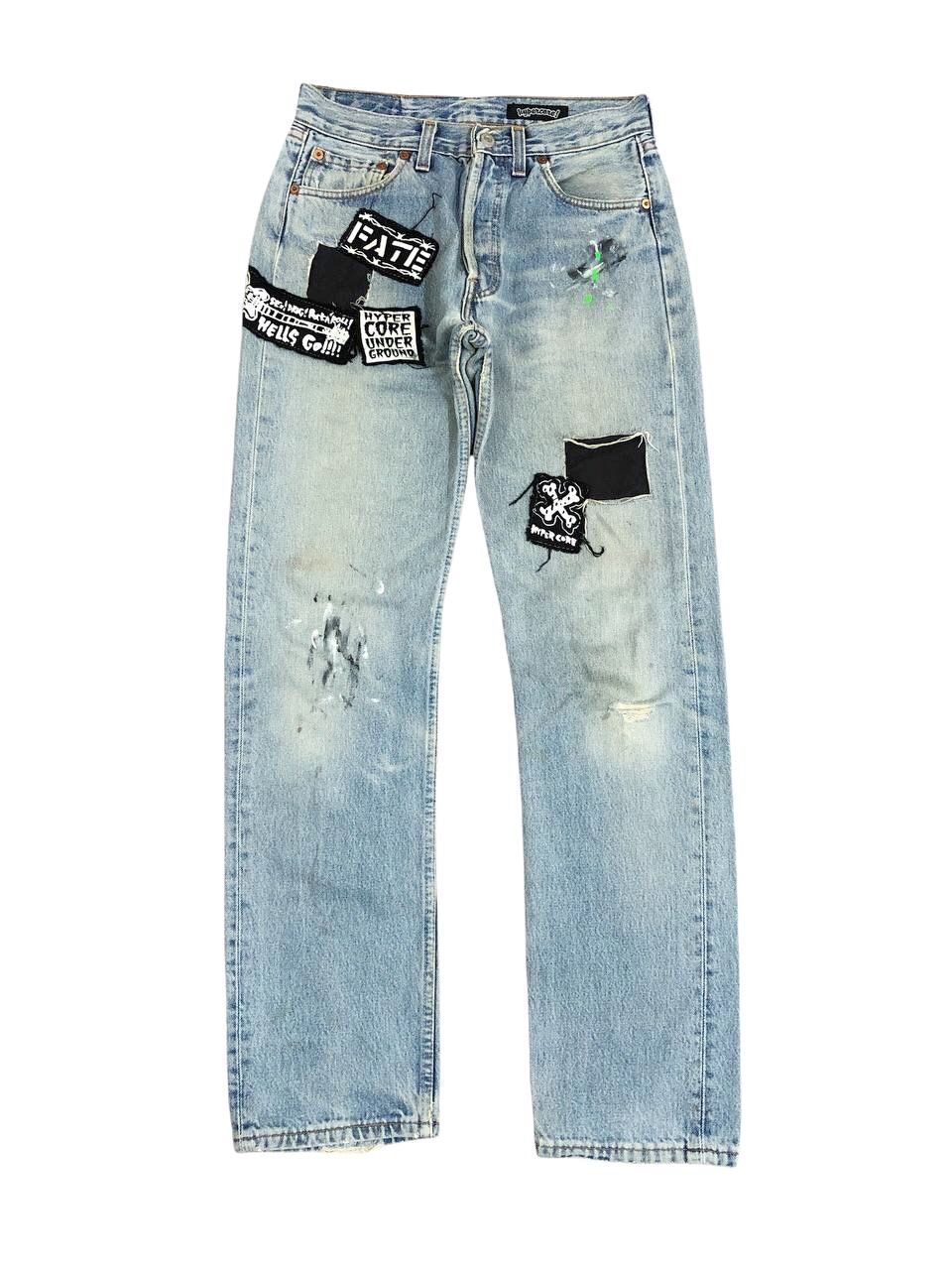 Vintage Vintage Levis Distressed Custom Patch Punk Jeans Size US 27 - 1 Preview