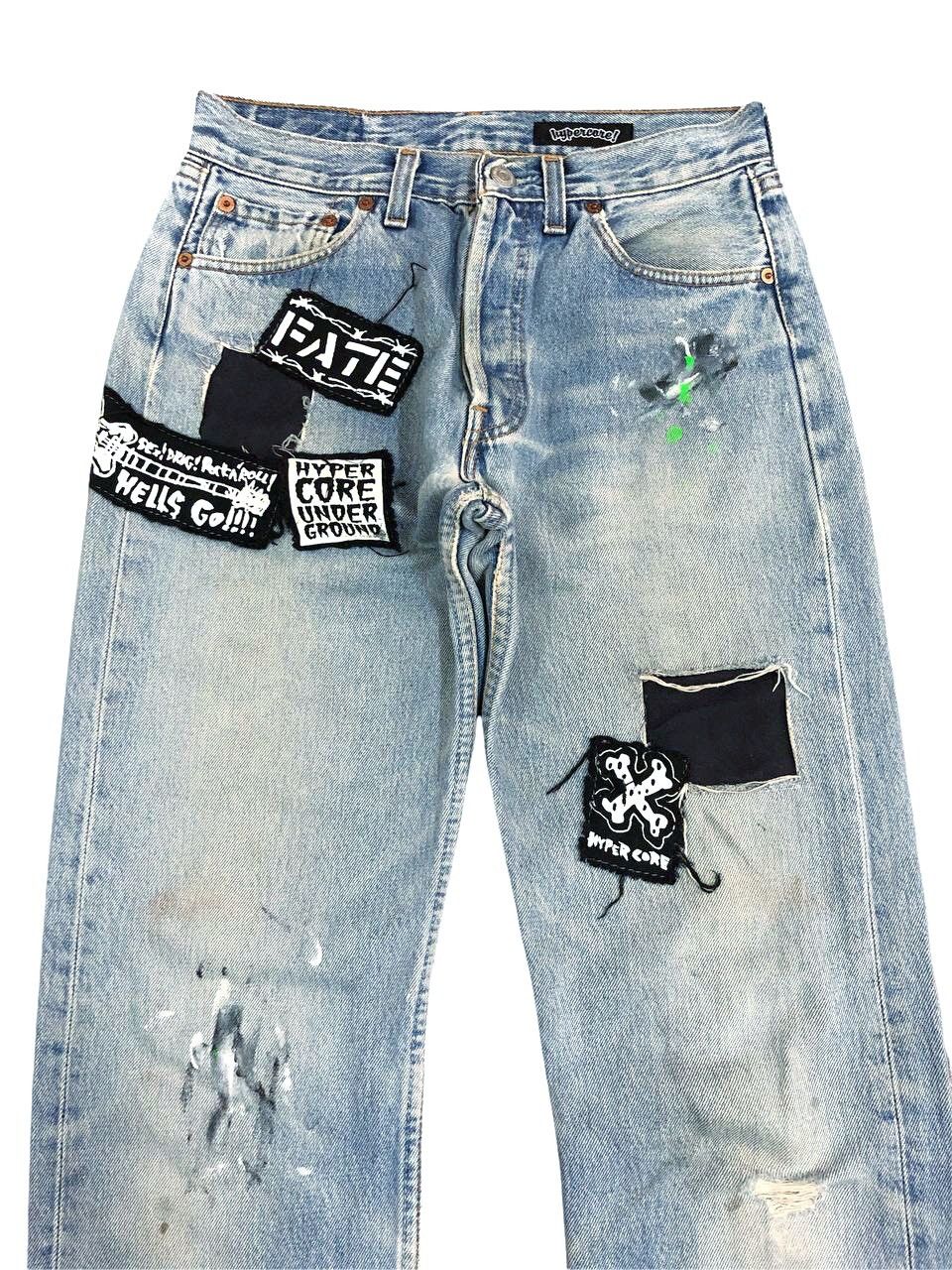Vintage Vintage Levis Distressed Custom Patch Punk Jeans Size US 27 - 3 Thumbnail