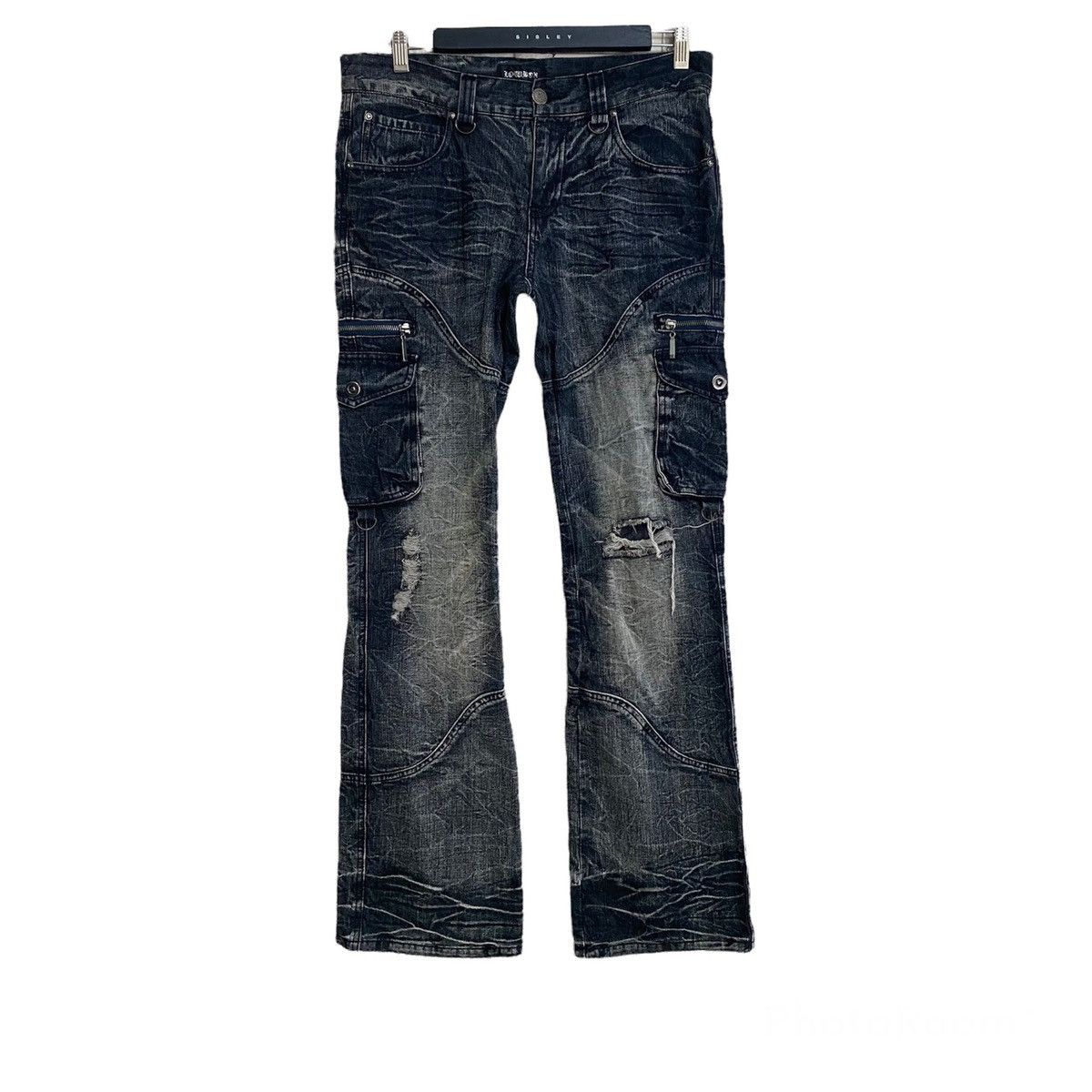 Pre-owned Japanese Brand Lowbox Denim Cargo Flare Jeans In Black