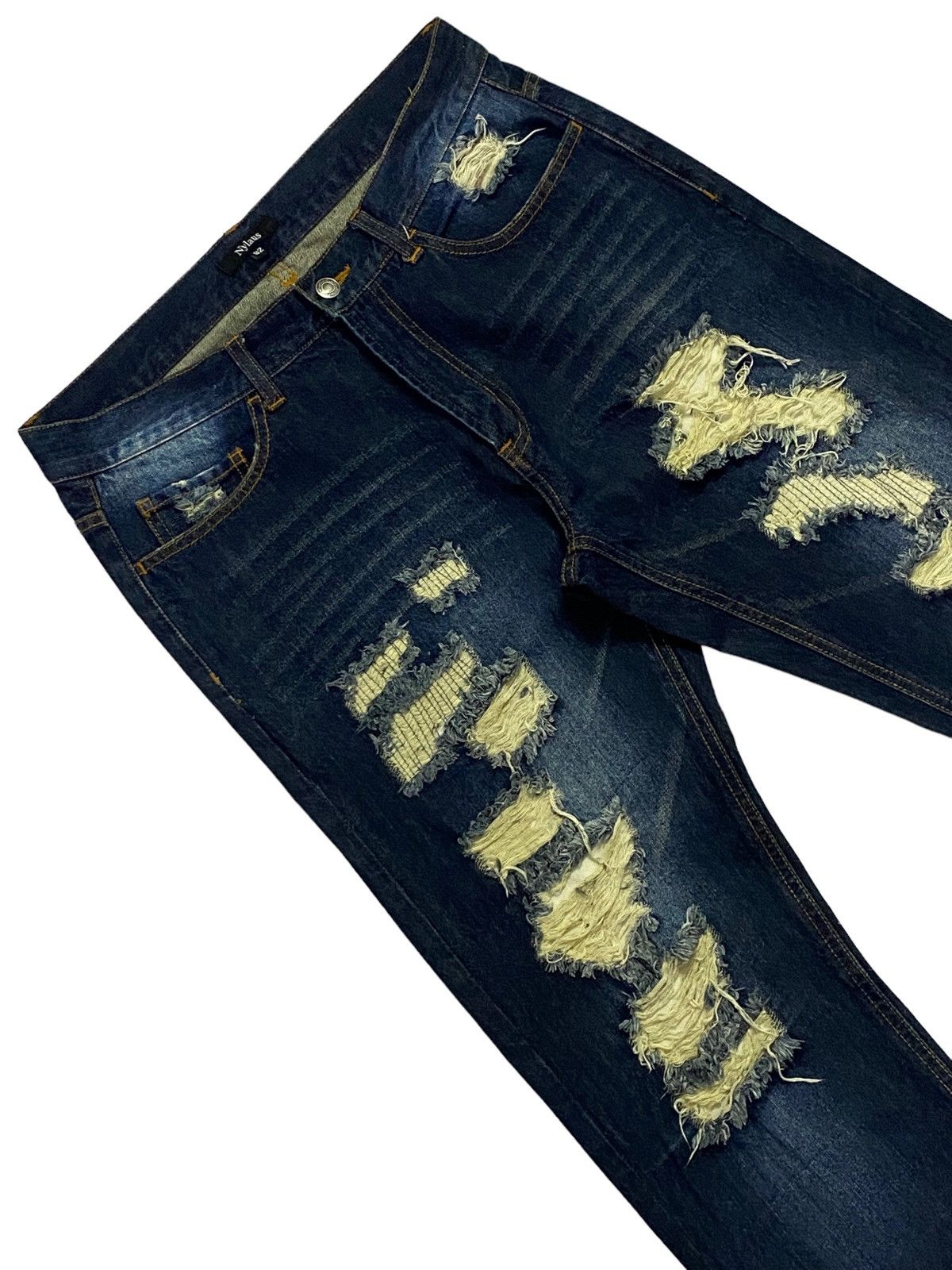 Japanese Brand Nice Design‼️“NYLAUS” Ripped Distressed Denim Pants Size US 32 / EU 48 - 14 Thumbnail