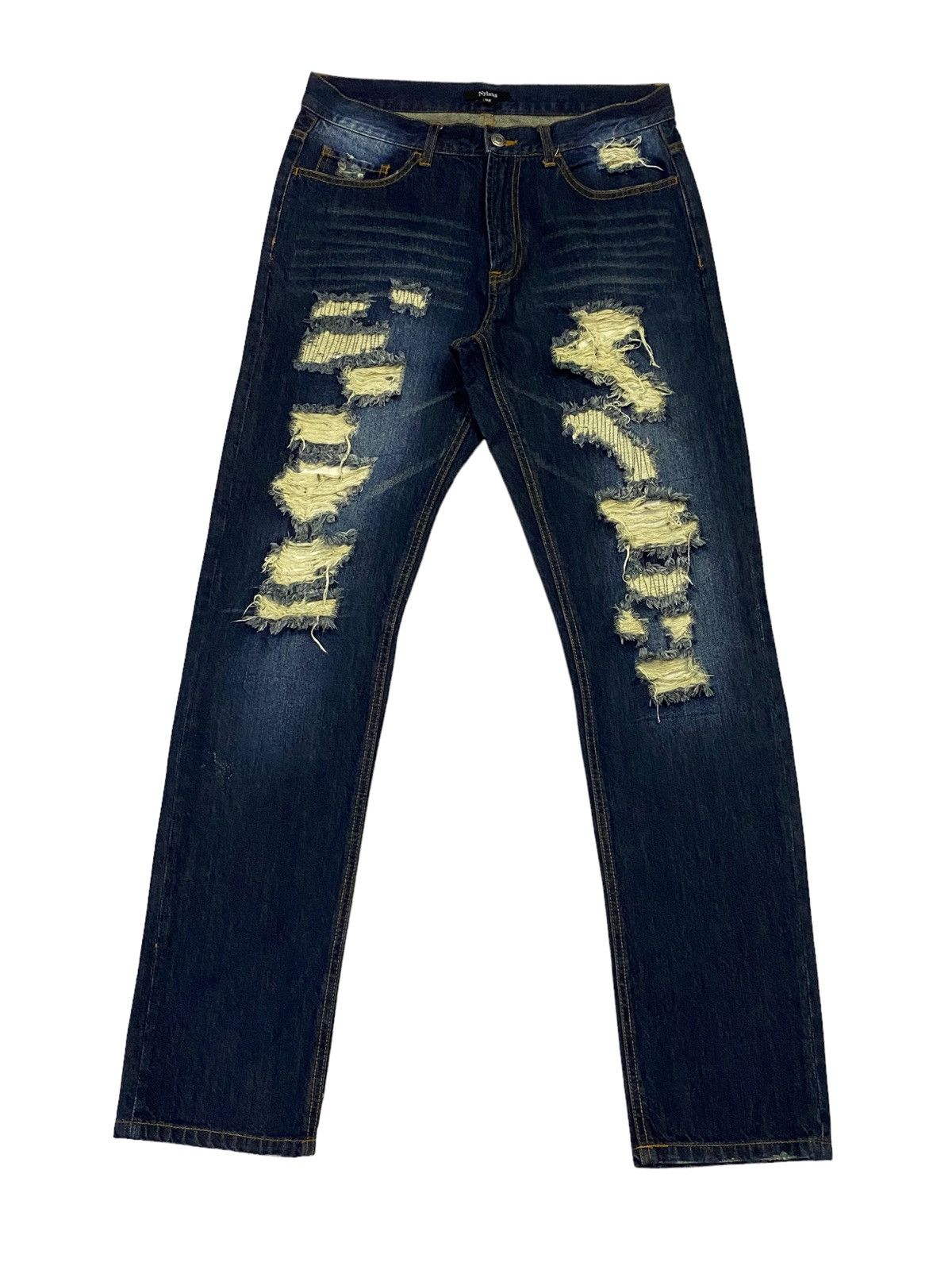 Japanese Brand Nice Design‼️“NYLAUS” Ripped Distressed Denim Pants Size US 32 / EU 48 - 2 Thumbnail