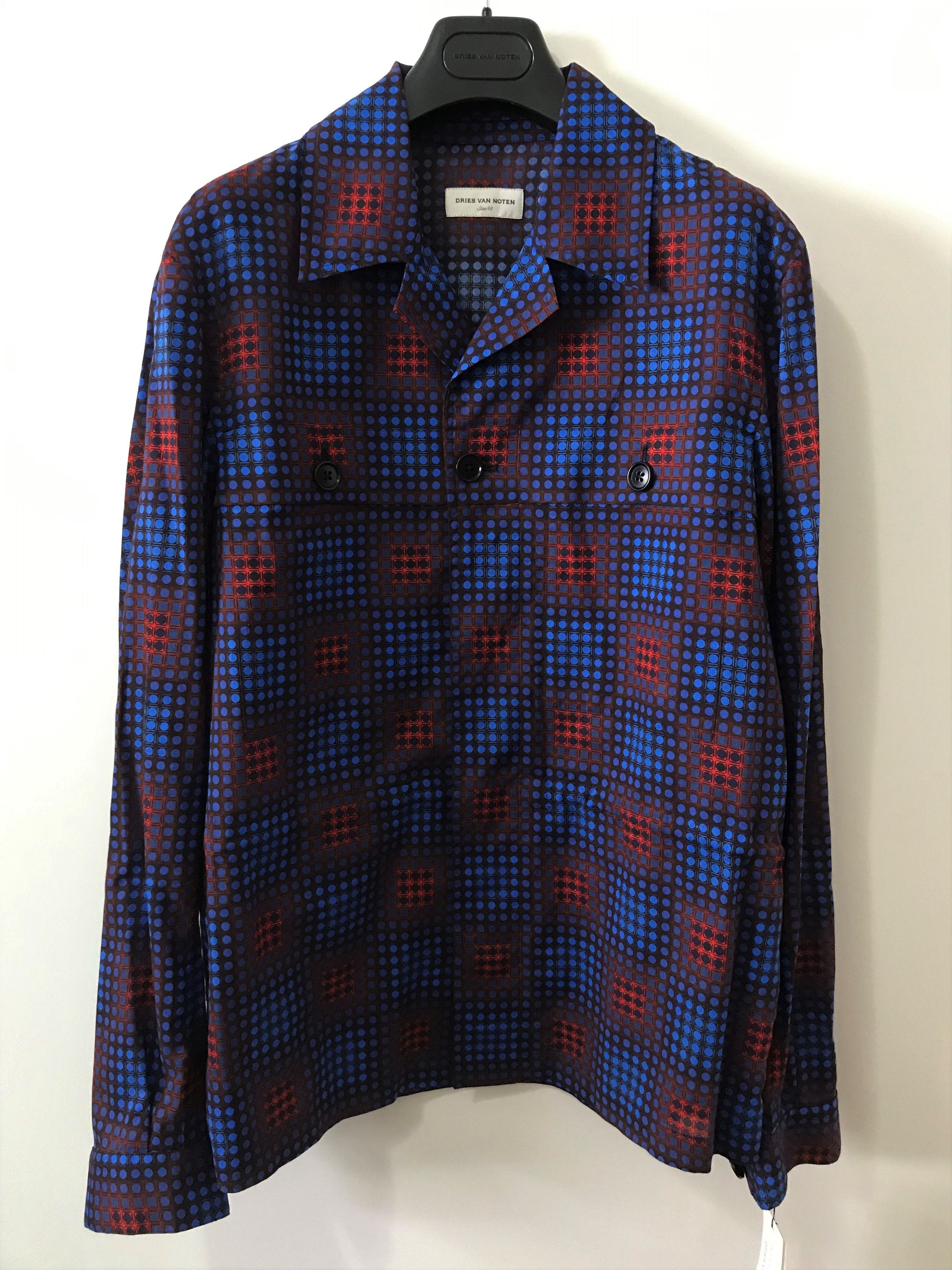 image of Dries Van Noten Eu48 - Verner Panton Crola Light Cotton Coat Jacket - Ss18 in Blue/Red (Size Medium