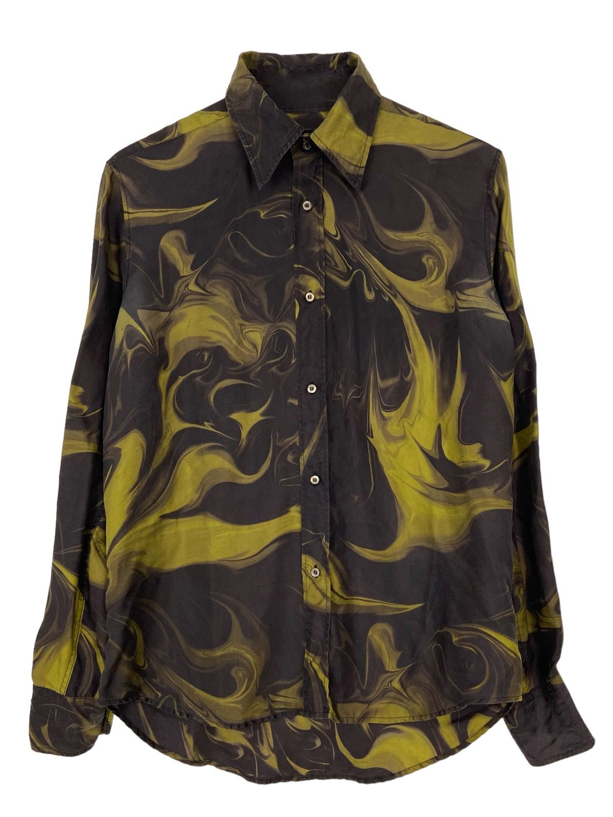 image of Gucci x Tom Ford S/s 2001 Magma Print Silk Shirt (Ss01, Lava, Archive), Men's (Size Medium)