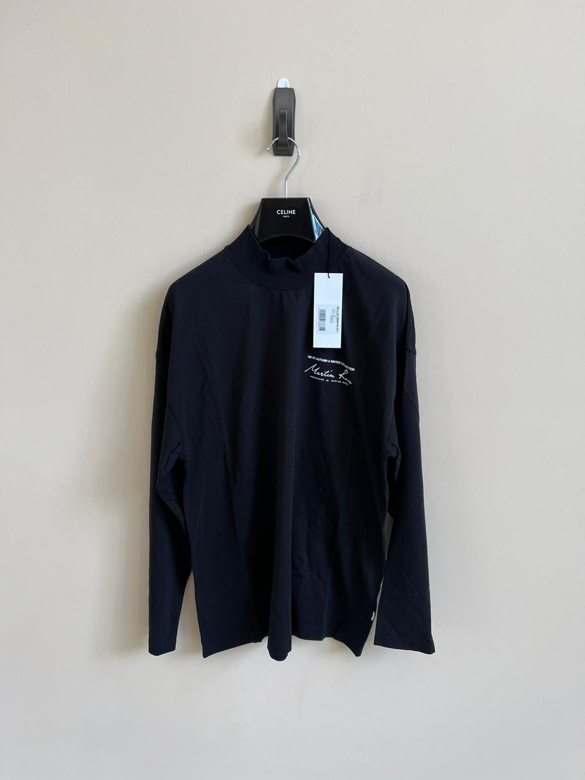 image of Martine Rose Funnel Neck Long sleeve Logo Tee In Black, Men's (Size Medium)