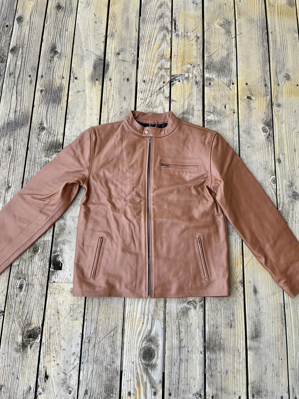 image of Vintage Cafe Racer Leather Jacket in Brown, Men's (Size Small)