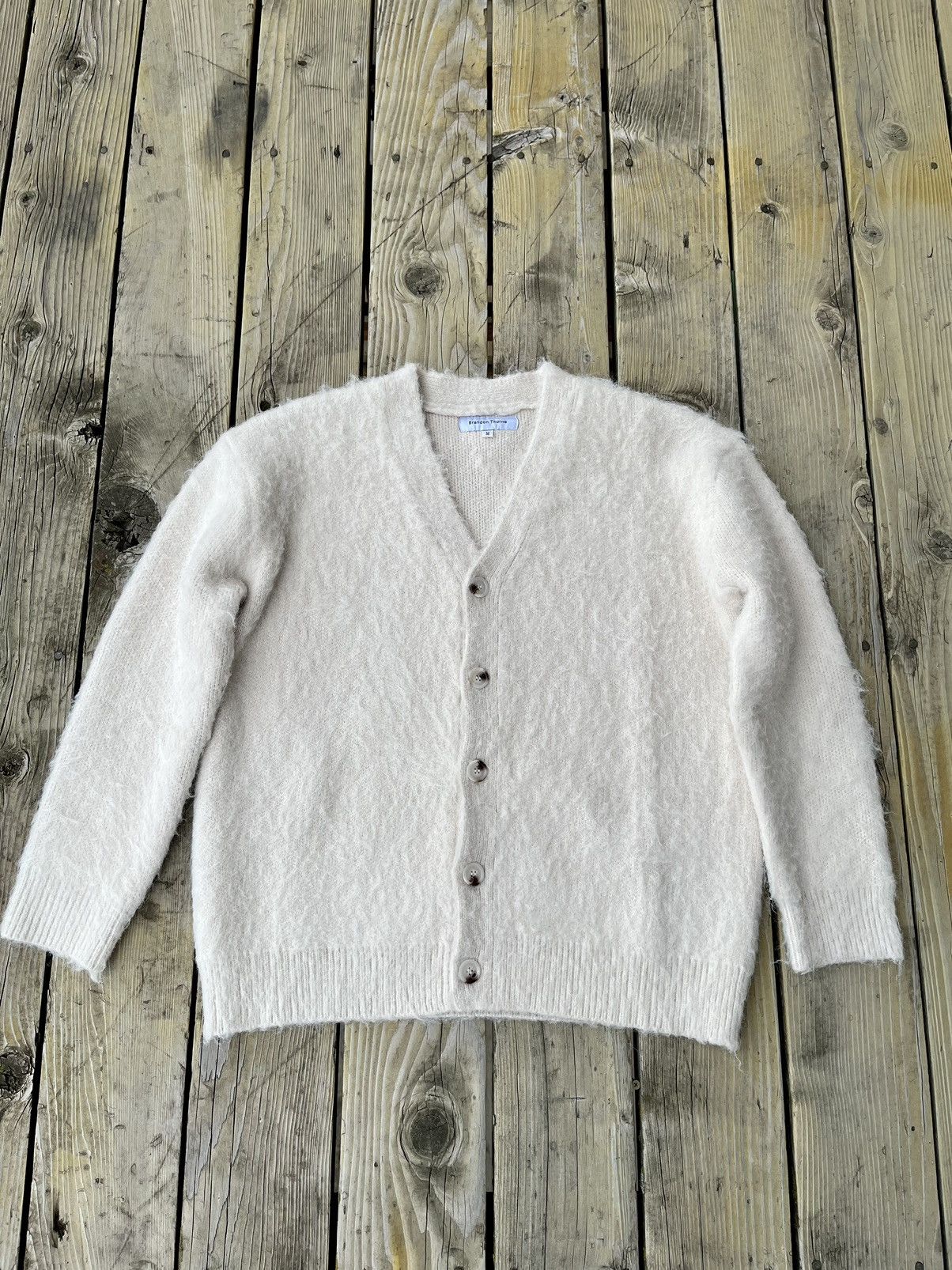 image of Vintage Shag Knit Cardigan in Cream, Men's (Size XS)