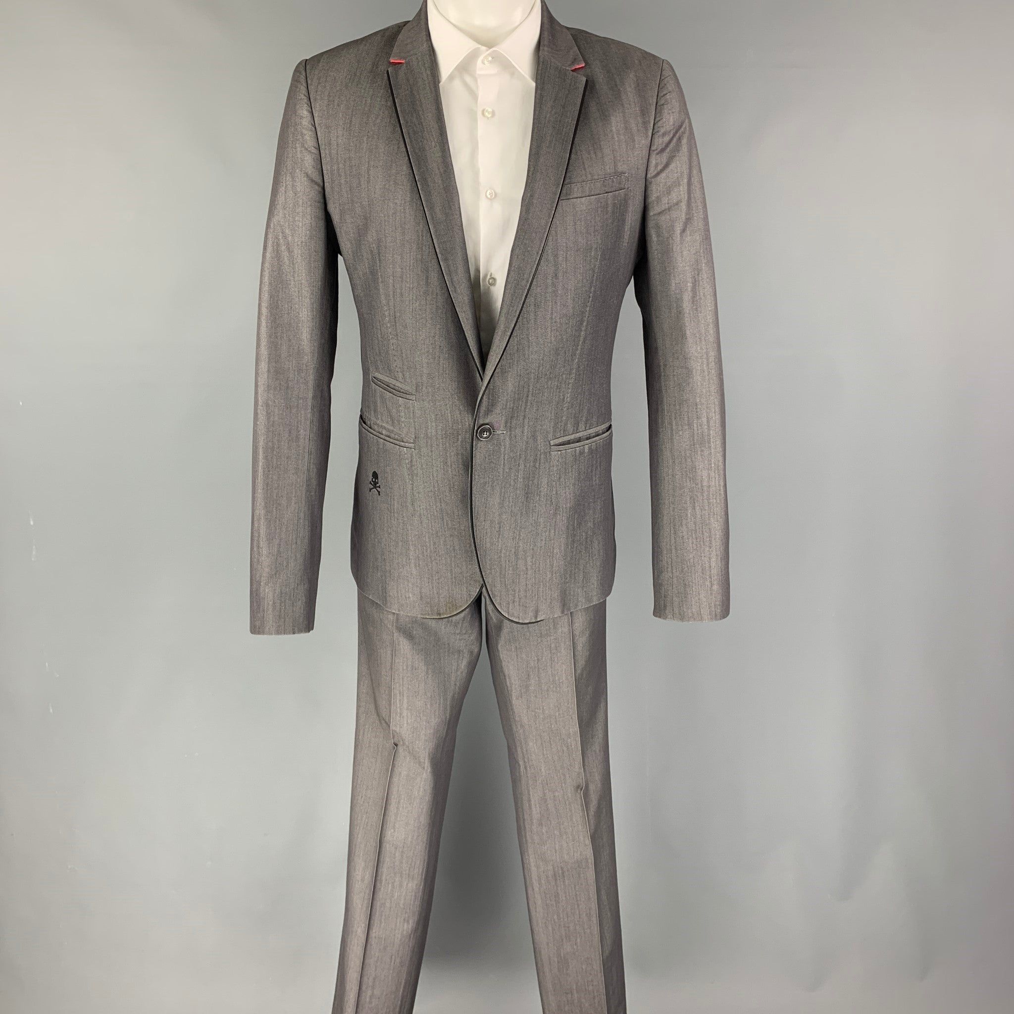 Philipp Plein Light Gray Cotton Blend Single Button Suit Size 38R - 2 Preview