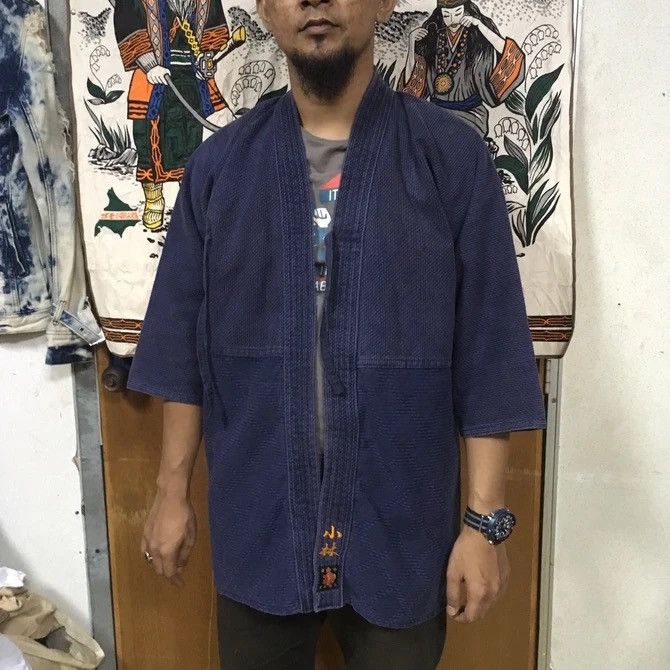 Vintage Natural Indigo Cotton Noragi Kimono Sanjuro Jacket