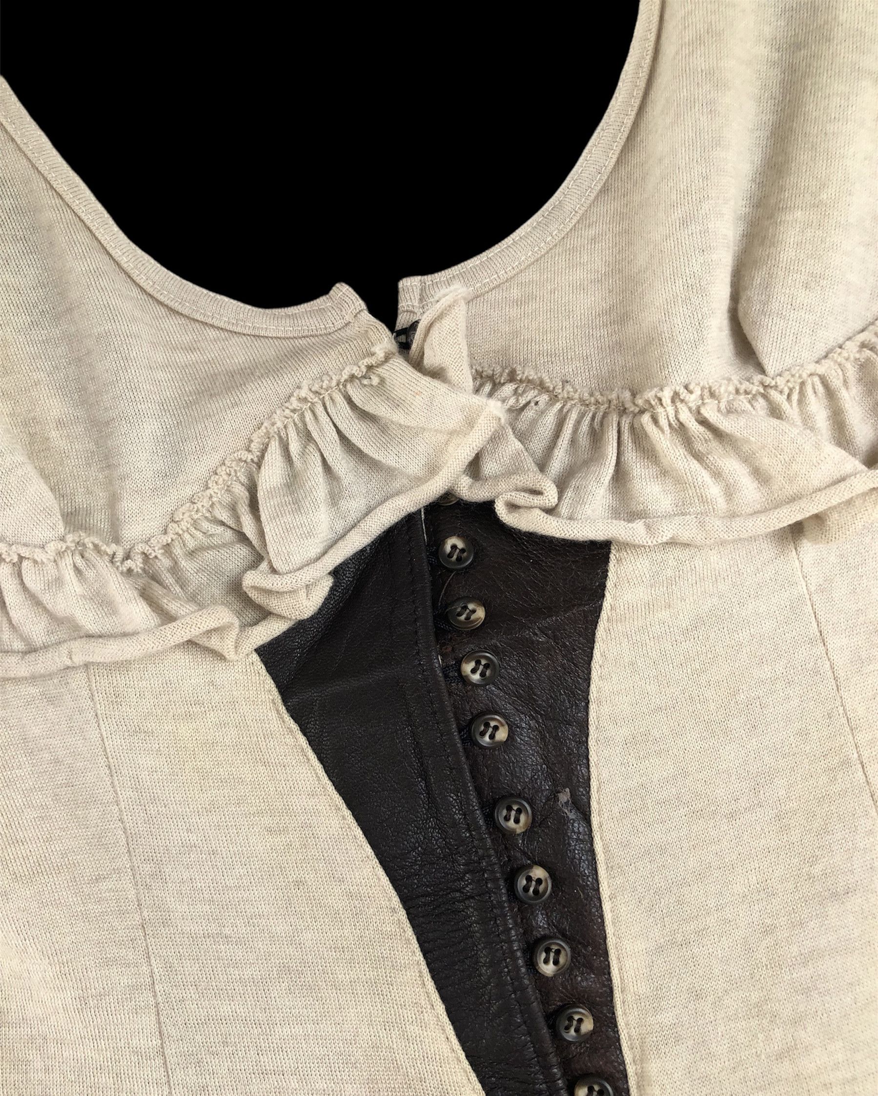 Nozomi Ishiguro RARE🔥WOOL LEATHER BLOCKS SEXY OPENCHEST L/S CARDIGAN SHIRT Size XXS / US 00 / IT 34 - 8 Thumbnail